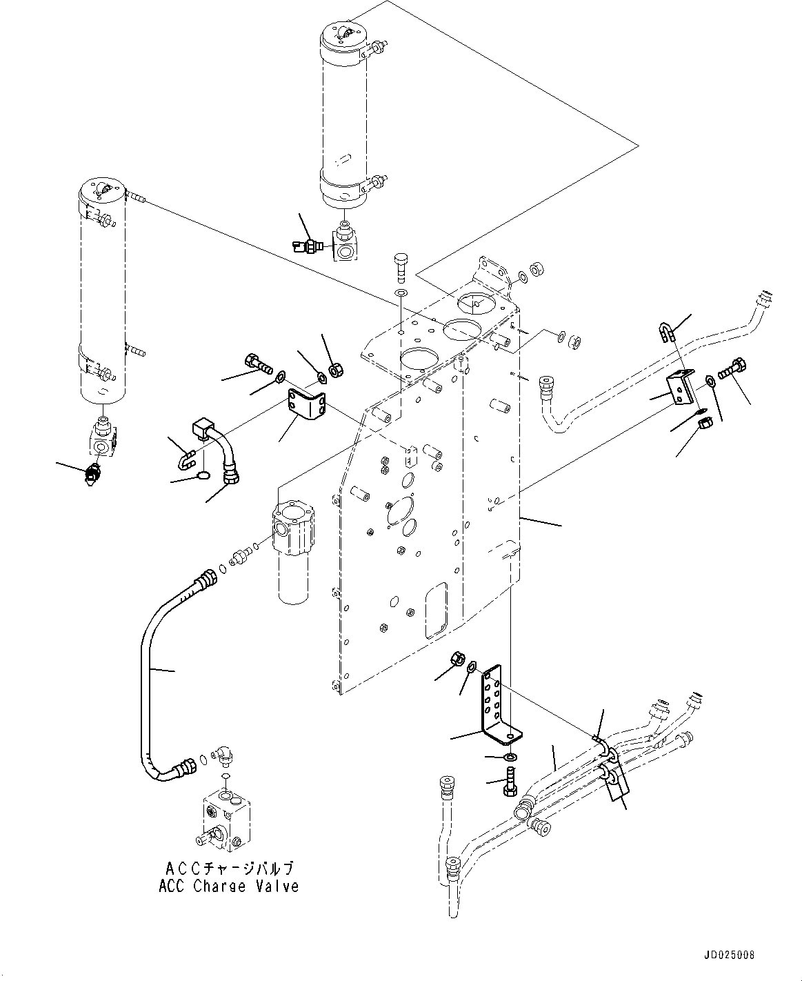 Komatsu parts book diagram for HD325-7R S/N 12001-UP: BRAKE PIPING, ACCUMULATOR PIPING (1/3)(#11033-)