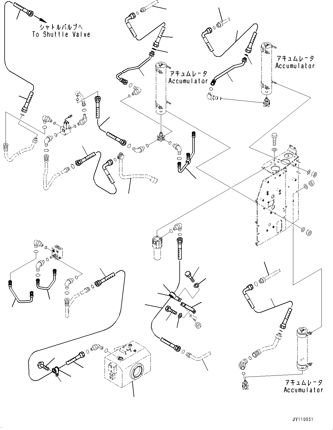 Komatsu parts book diagram for HD325-7R S/N 12001-UP: BRAKE PIPING, ACCUMULATOR PIPING (3/3)(#11034-)