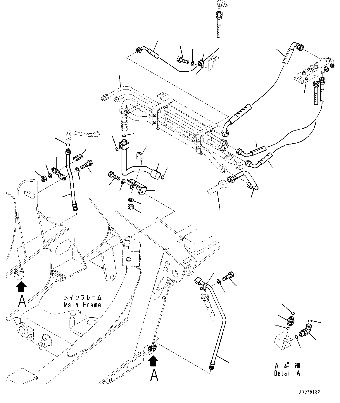 Komatsu parts book diagram for HD325-7R S/N 12001-UP: BRAKE PIPING, PIPING (1/4)(#11034-)