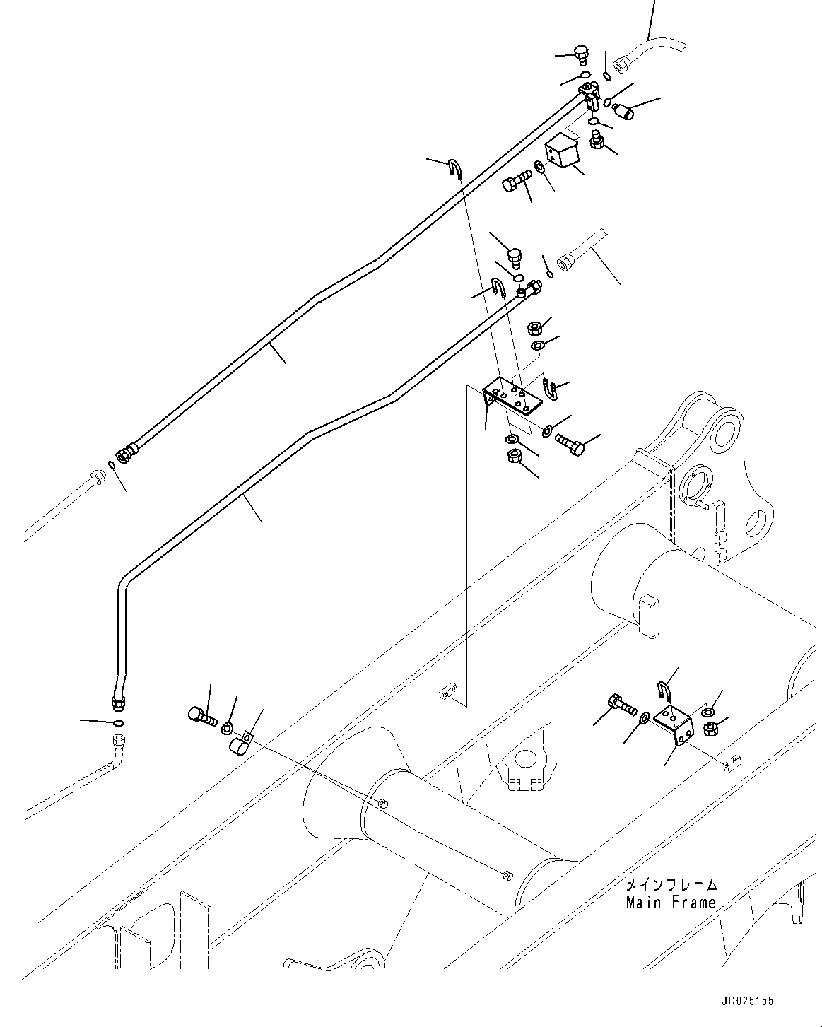 Komatsu parts book diagram for HD325-7R S/N 12001-UP: BRAKE PIPING, PIPING (3/4)(#11034-)