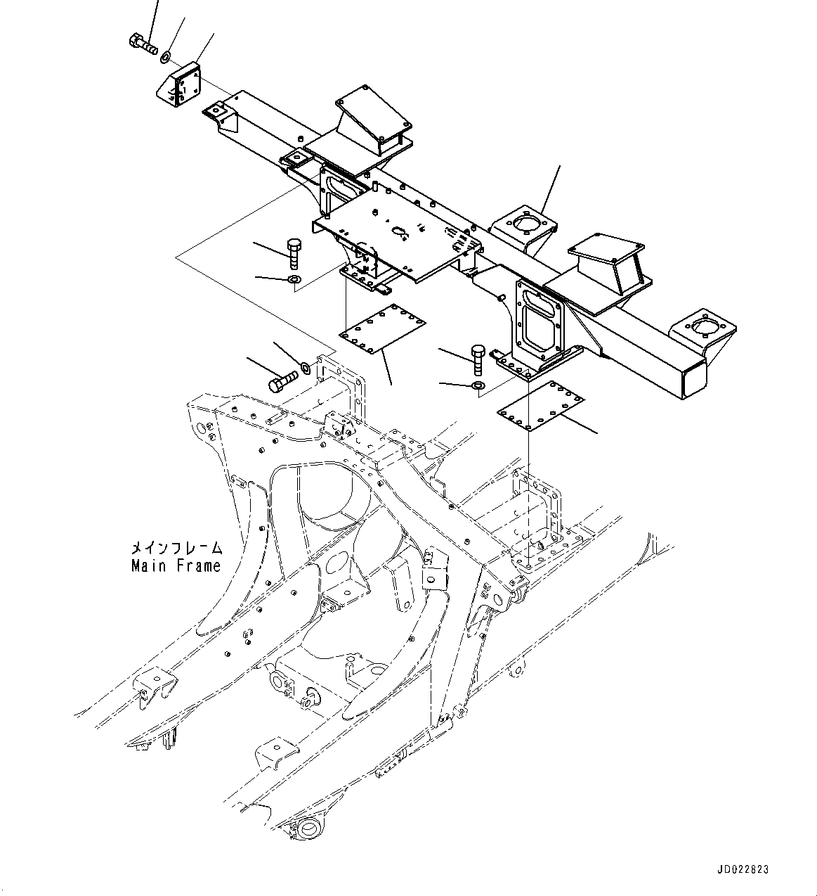 Komatsu parts book diagram for HD325-7R S/N 12001-UP: REAR SUPPORT, SUPPORT (WITH MUFFLER)(#11034-)
