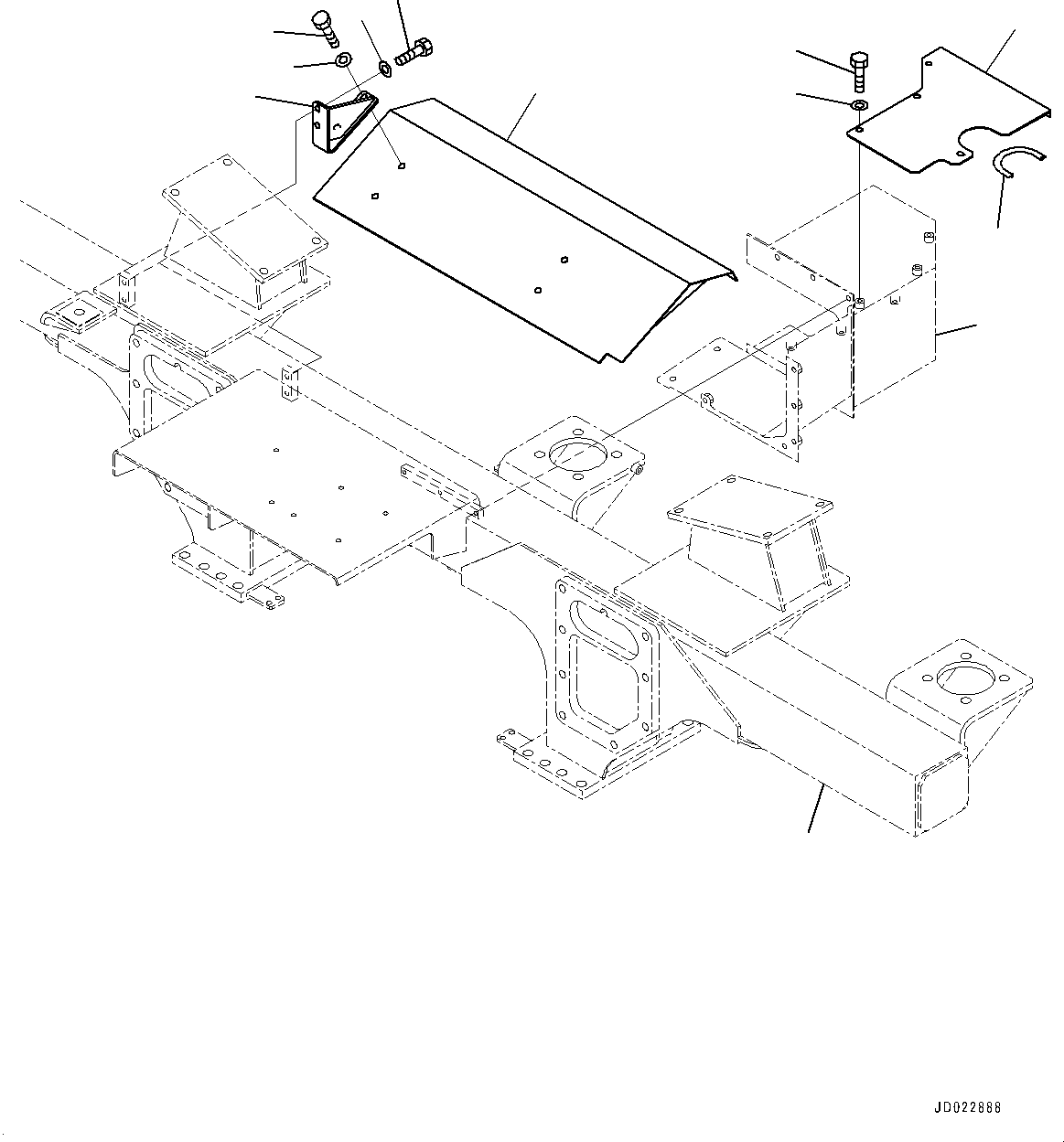Komatsu parts book diagram for HD325-7R S/N 12001-UP: REAR SUPPORT, COVER (WITH MUFFLER)(#11034-)