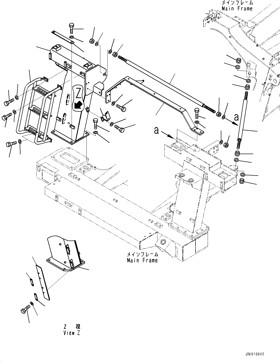 Komatsu parts book diagram for HD325-7R S/N 12001-UP: FRONT SUPPORT, R.H. (WITH LADDER, INCLINED TYPE)(#11034-)