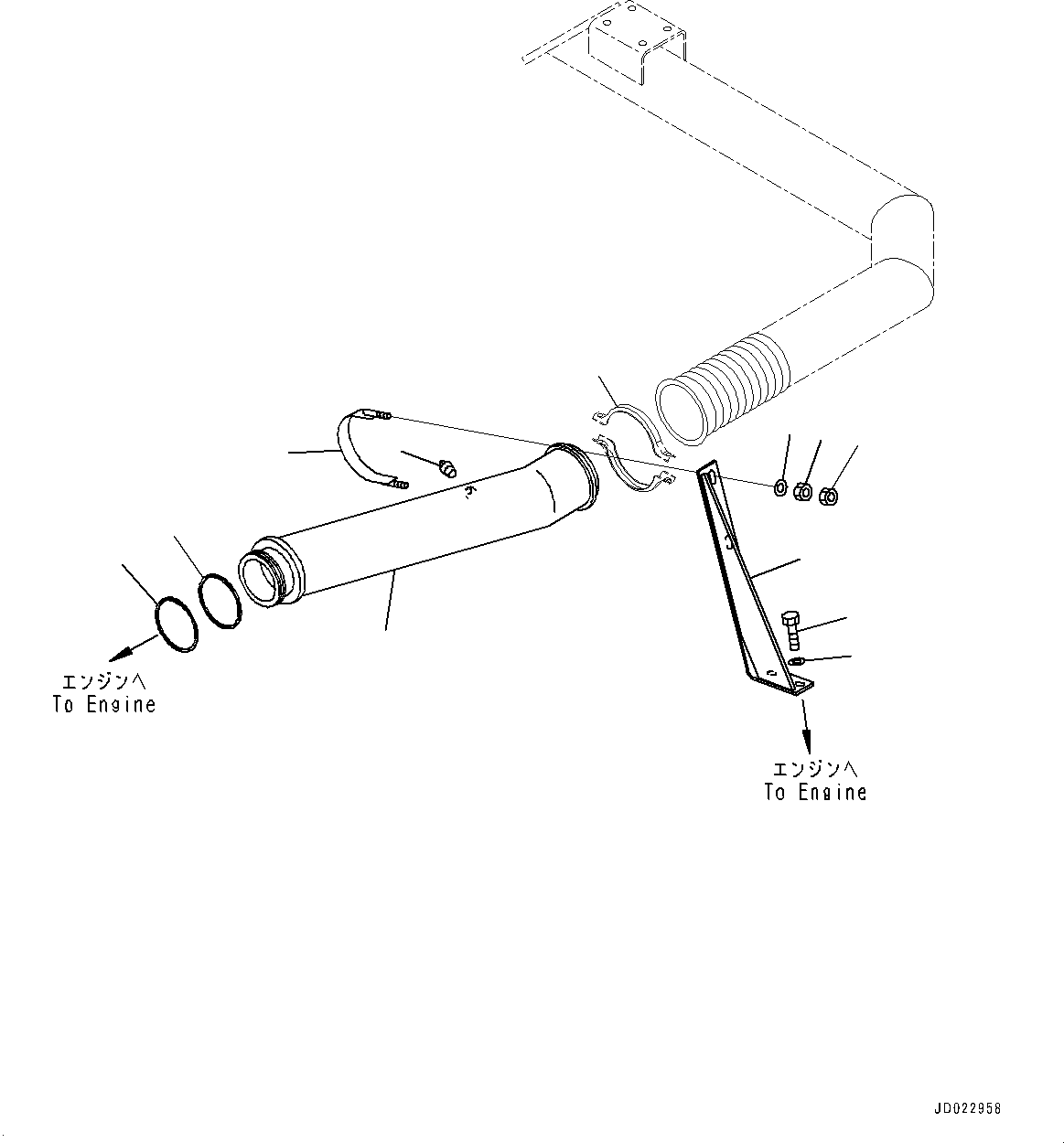 Komatsu parts book diagram for HD325-7R S/N 12001-UP: EXHAUST PIPING, (#11034-11050)