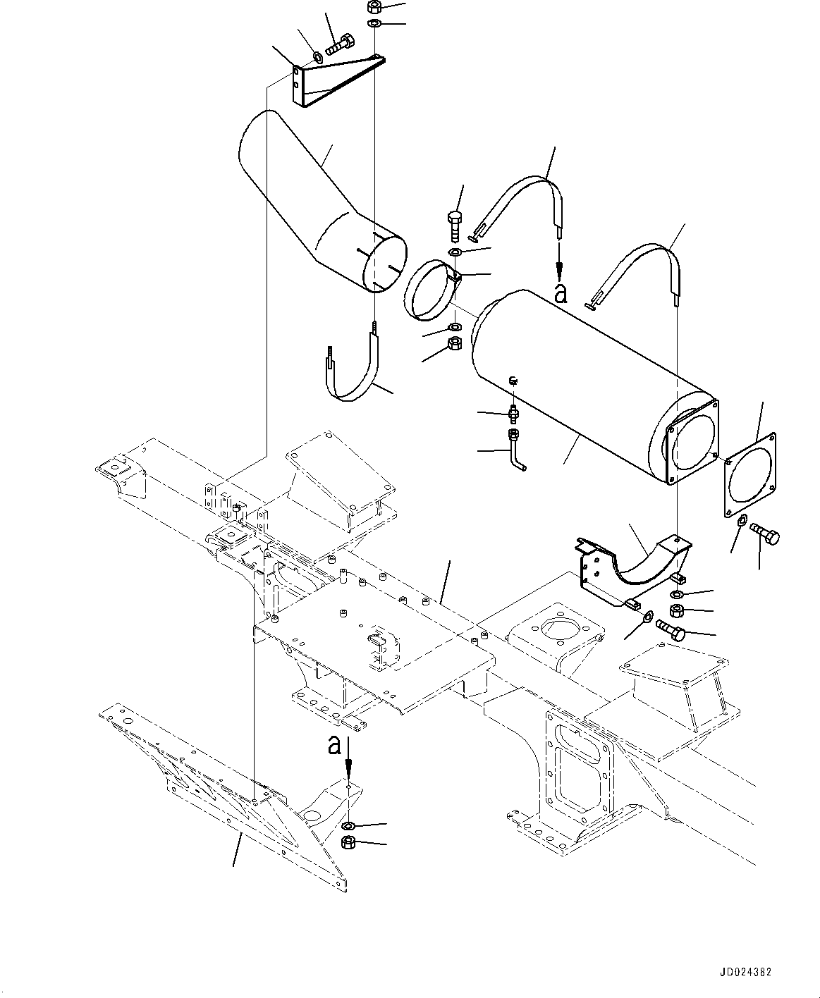 Komatsu parts book diagram for HD325-7R S/N 12001-UP: EXHAUST MUFFLER, (#11034-)
