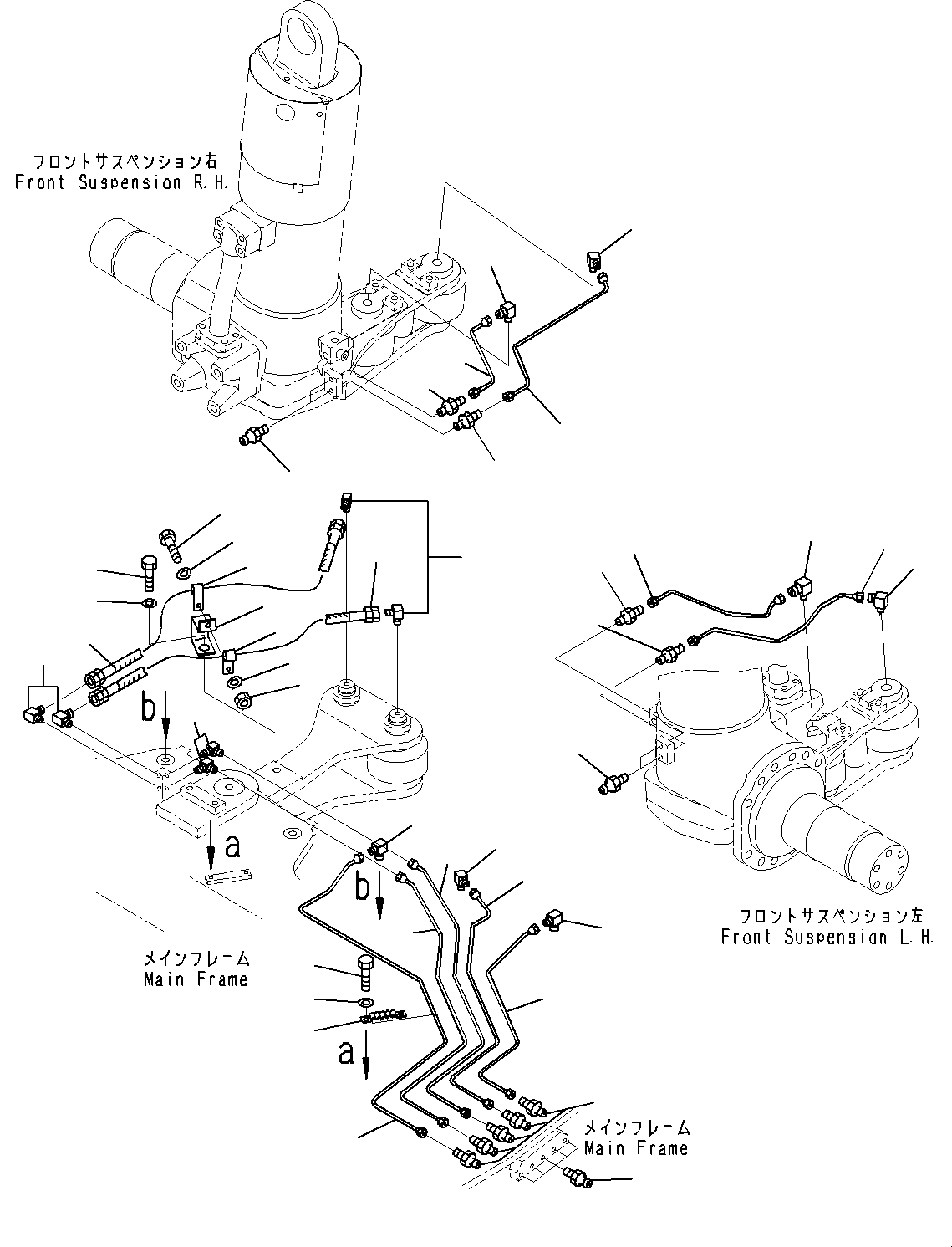 Komatsu parts book diagram for HD325-7R S/N 12001-UP: LUBRICATION PIPING, FRONT AXLE PIPING(#11034-)
