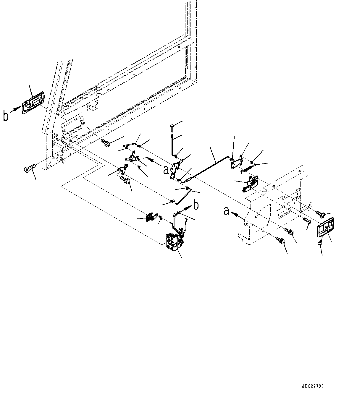 Komatsu parts book diagram for HD325-7R S/N 12001-UP: CAB, DOOR AND LATCH, R.H. (2/2)(#12001-)