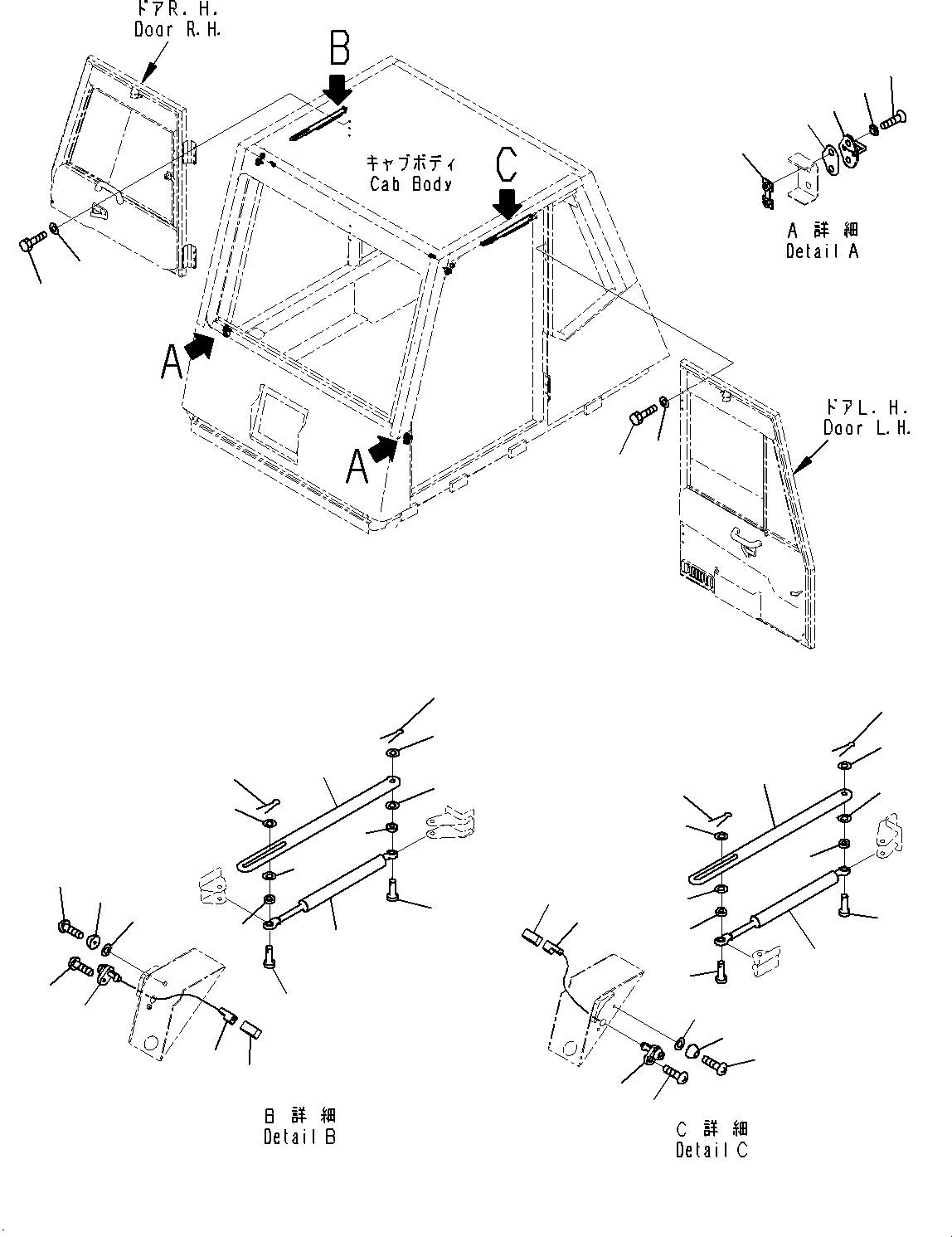 Komatsu parts book diagram for HD325-7R S/N 12001-UP: CAB, DOOR RELATED PARTS(#12001-)