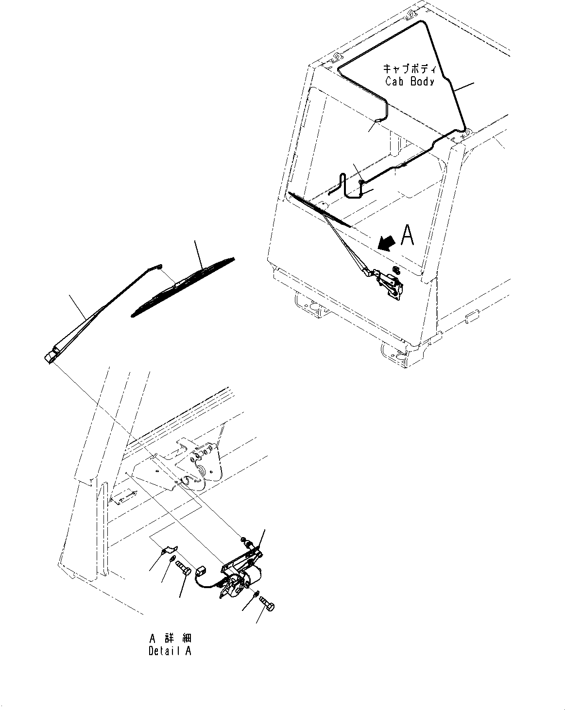 Komatsu parts book diagram for HD325-7R S/N 12001-UP: CAB, FRONT WIPER(#12001-)