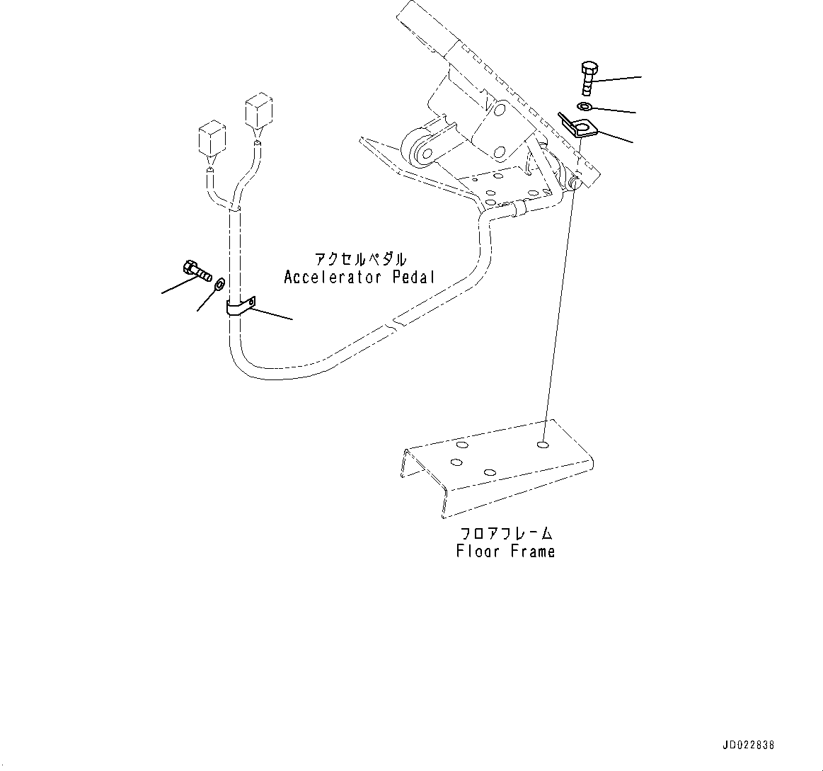 Komatsu parts book diagram for HD325-7R S/N 12001-UP: CAB, ACCELERATOR PEDAL MOUNTING(#12001-)