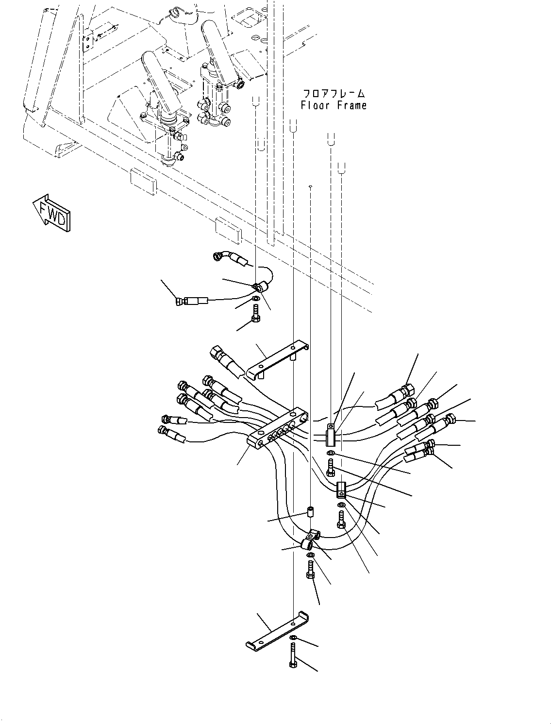 Komatsu parts book diagram for HD325-7R S/N 12001-UP: CAB, BRAKE PIPING(#12001-)