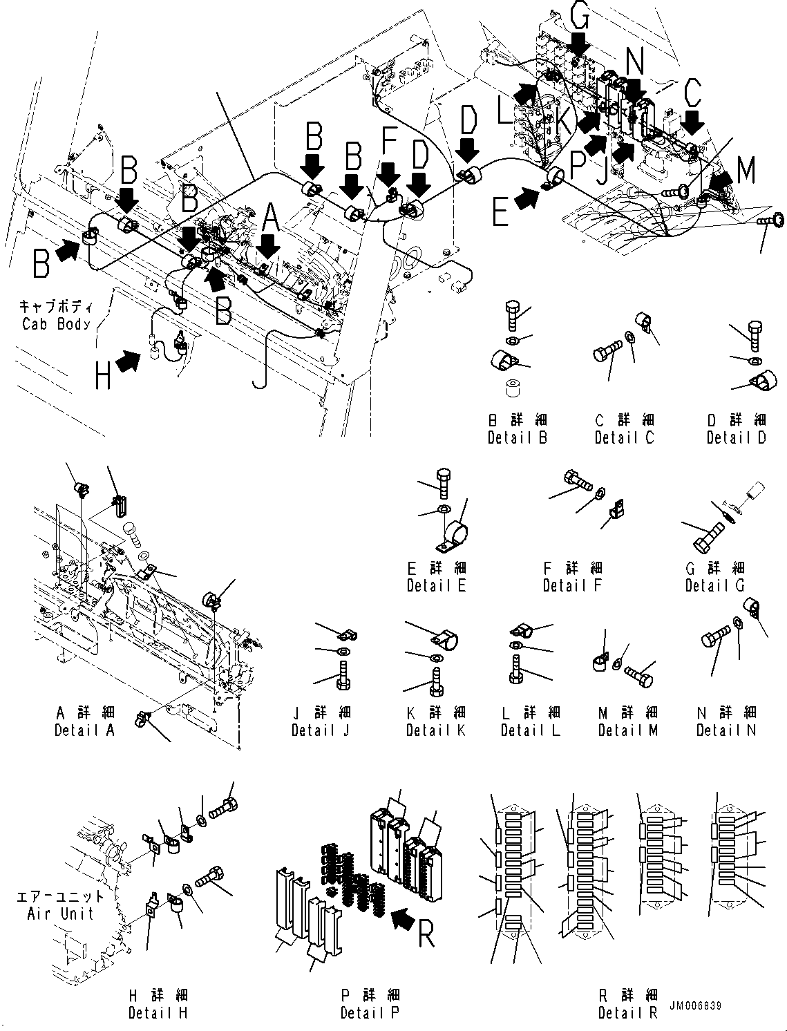 Komatsu parts book diagram for HD325-7R S/N 12001-UP: CAB, REAR COVER, WIRING HARNESS(#12001-)