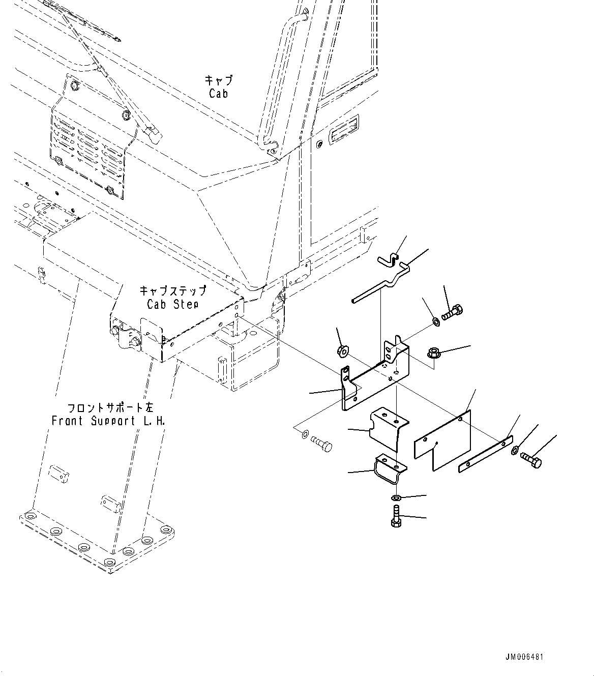 Komatsu parts book diagram for HD325-7R S/N 12001-UP: CAB MOUNTING COVER, FRONT, L.H.(#11095-)