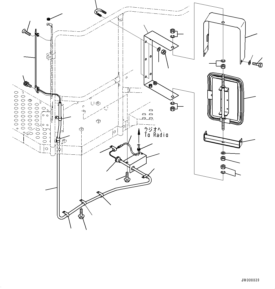 Komatsu parts book diagram for HD325-7R S/N 12001-UP: CAB STEP, SIDE MIRROR(#11141-)