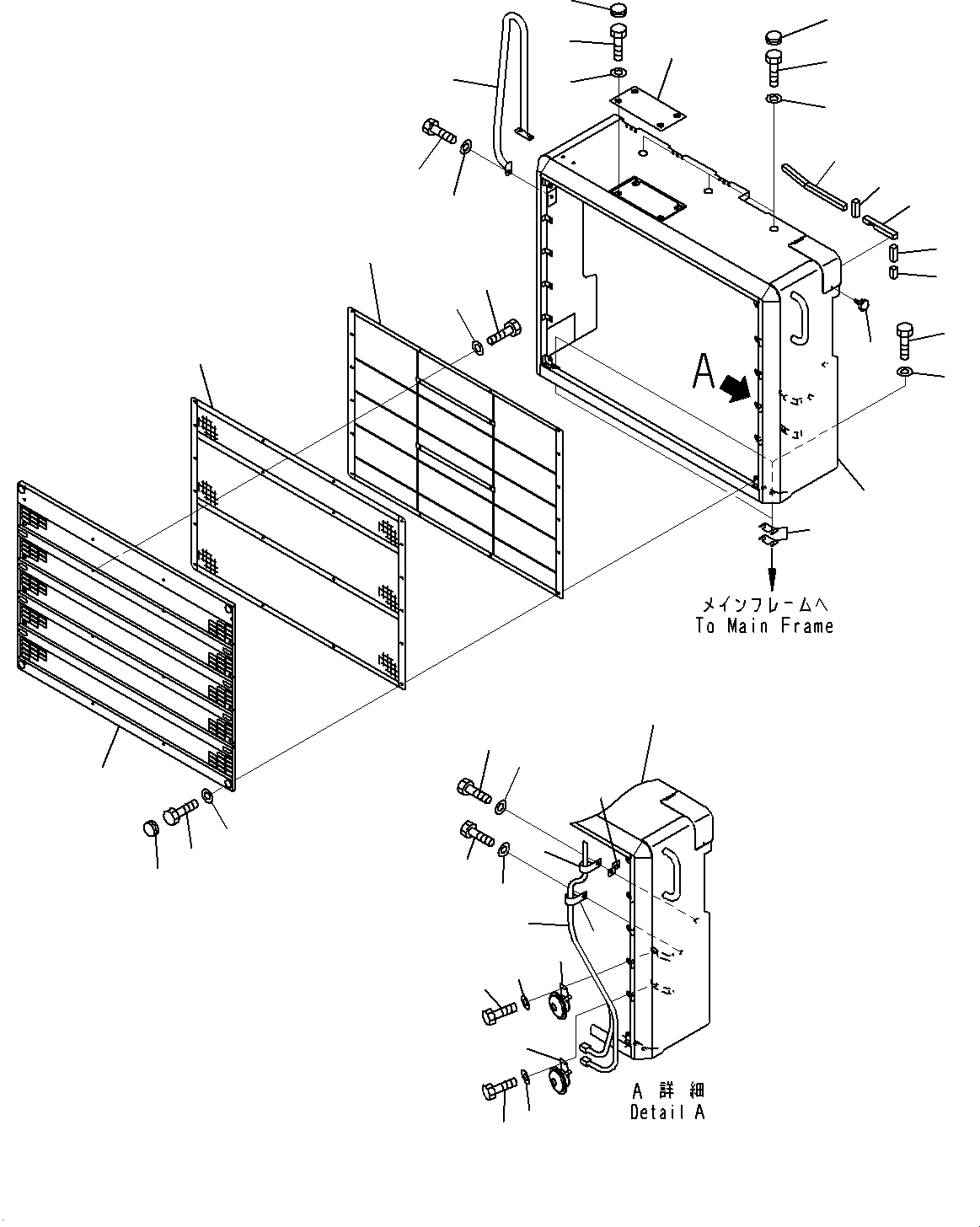 Komatsu parts book diagram for HD325-7R S/N 12001-UP: RADIATOR GUARD, (WITH BATTERY DISCONNECT SWITCH, FOR HOT AND SANDY AREA SPECIFICATION)(#11034-)