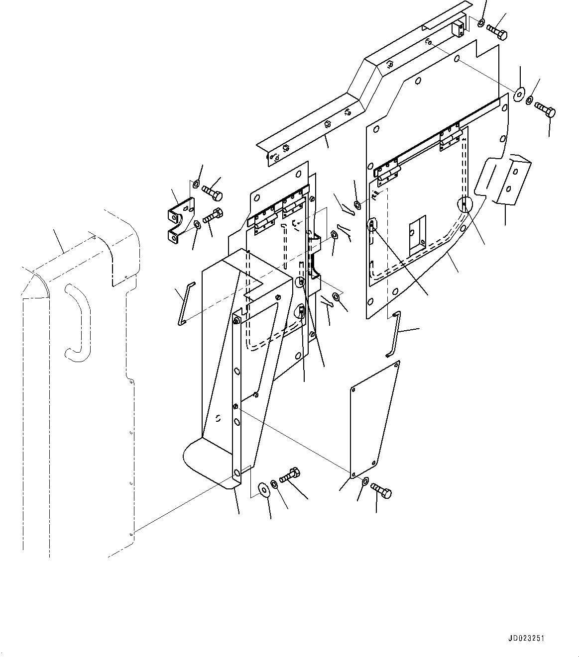 Komatsu parts book diagram for HD325-7R S/N 12001-UP: ENGINE SIDE COVER, L.H.(#11034-)