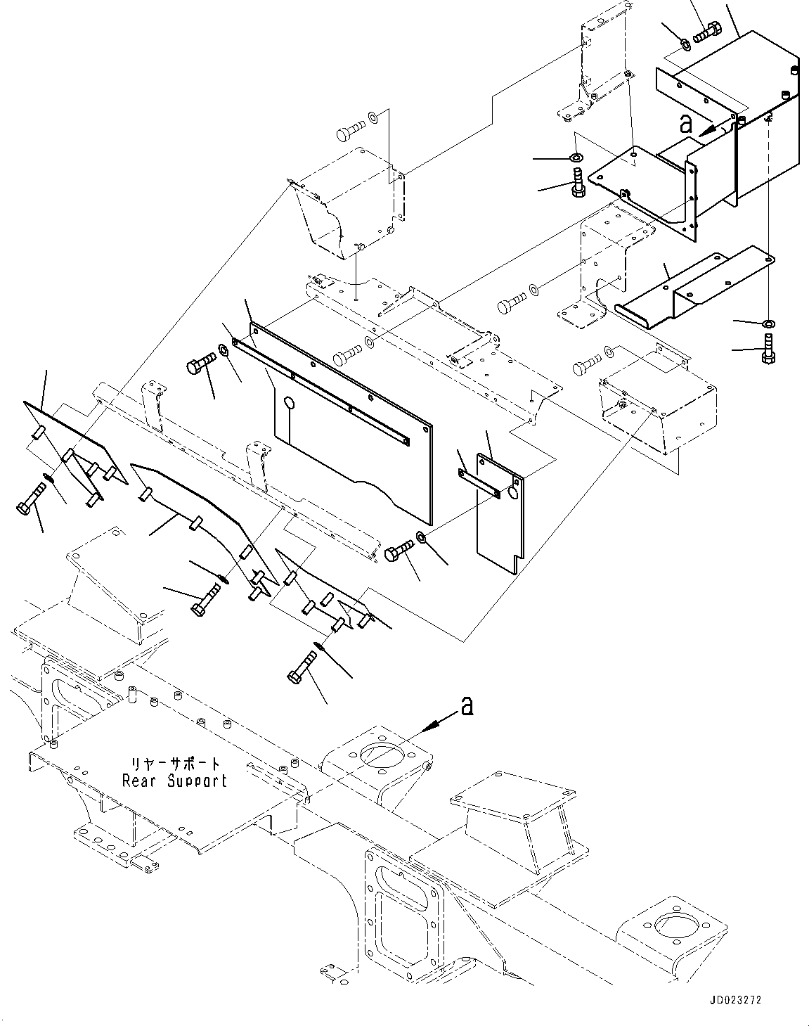 Komatsu parts book diagram for HD325-7R S/N 12001-UP: FIRE PROTECTION, EXHAUST COVER (2/2) (WITH MUFFLER)(#11034-11197)