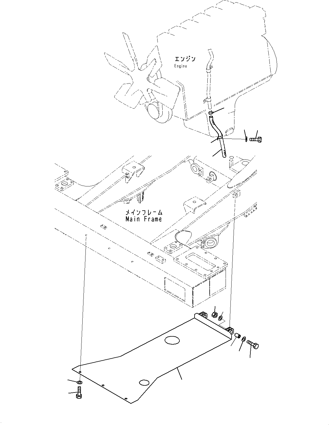 Komatsu parts book diagram for HD325-7R S/N 12001-UP: ENGINE UNDER GUARD, (#11034-)