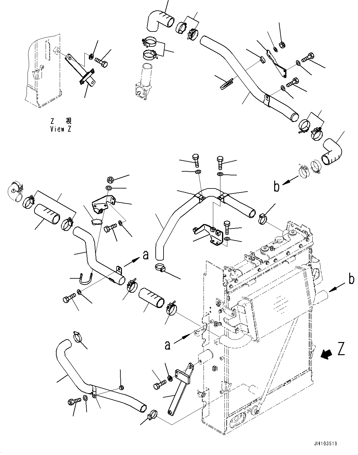 Komatsu parts book diagram for PC210LCI-11E0 S/N 600001-UP: COOLING SYSTEM, AFTERCOOLER AND RADIATOR PIPING(#508570-)