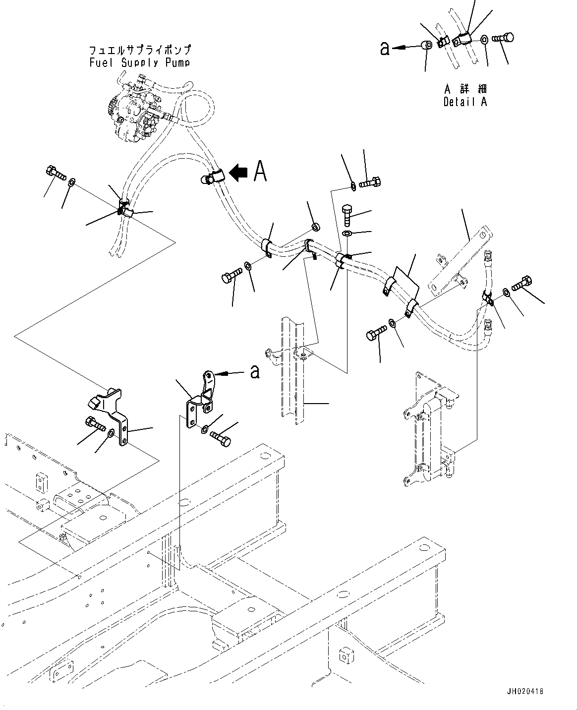Komatsu parts book diagram for PC210LCI-11E0 S/N 600001-UP: FUEL PIPING, BRACKET AND CLIP(#500470-)