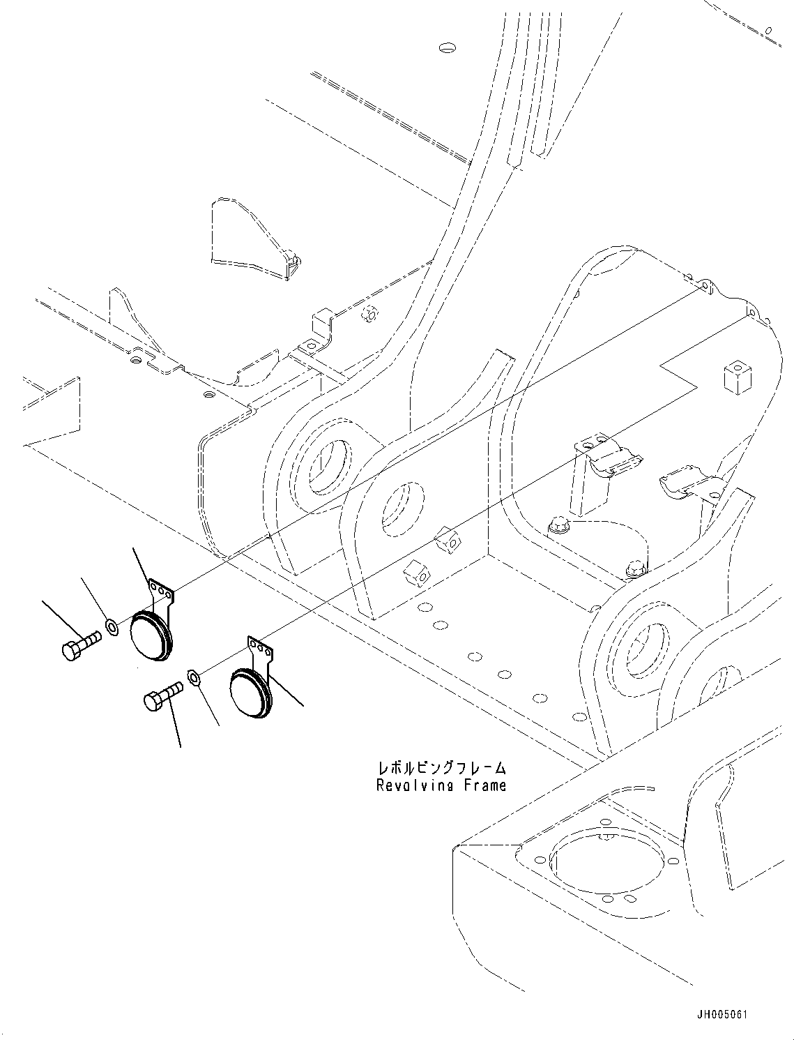 Komatsu parts book diagram for PC210LCI-11E0 S/N 600001-UP: HORN, (#500470-)