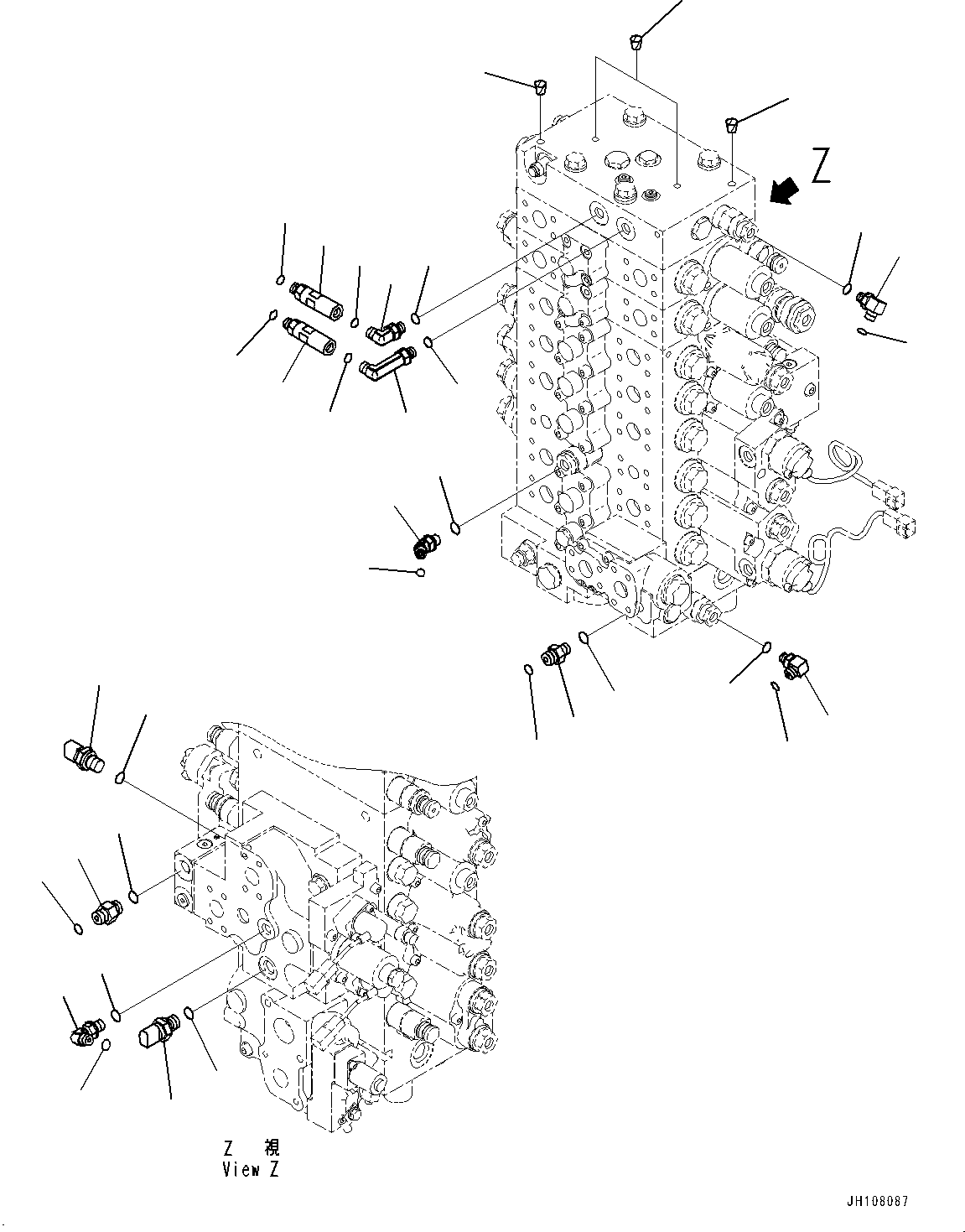 Komatsu parts book diagram for PC210LCI-11E0 S/N 600001-UP: CONTROL VALVE, CONNECTING PARTS (1/3)(#500470-)
