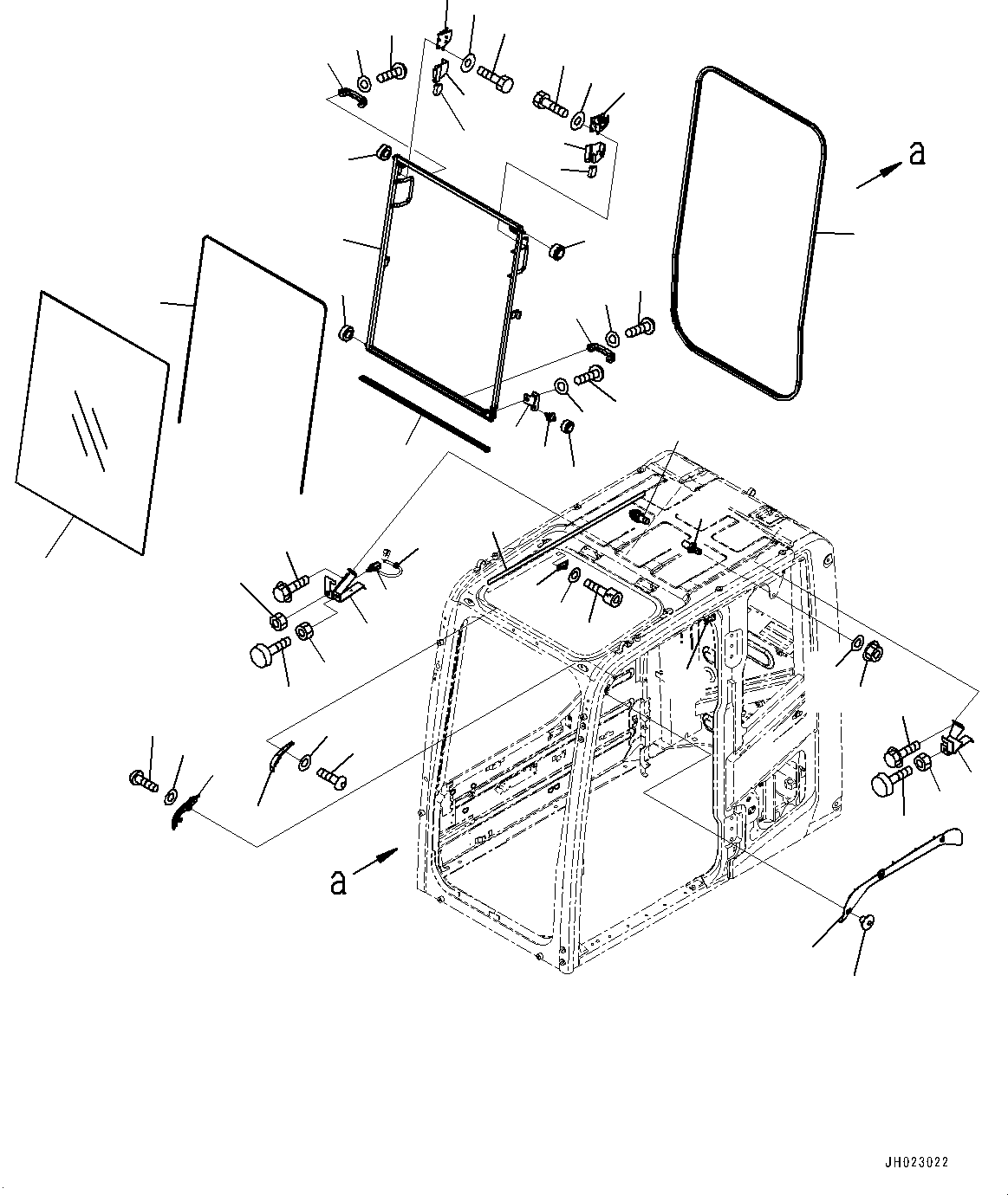 Komatsu parts book diagram for PC210LCI-11E0 S/N 600001-UP: CAB, FRONT WINDOW(#600001-)