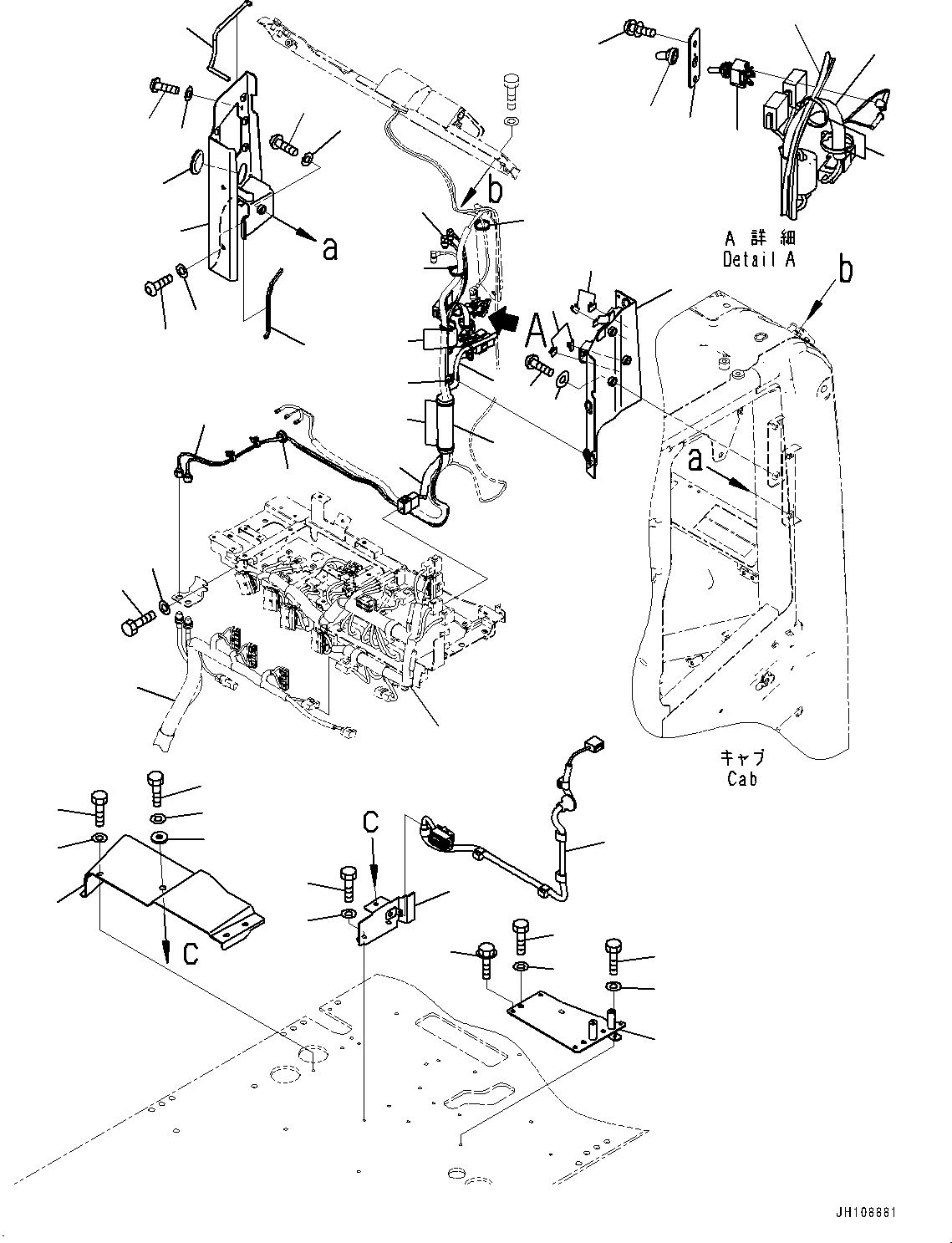 Komatsu parts book diagram for PC210LCI-11E0 S/N 600001-UP: CAB, CAB IN PARTS, WIRING HARNESS(#600001-)