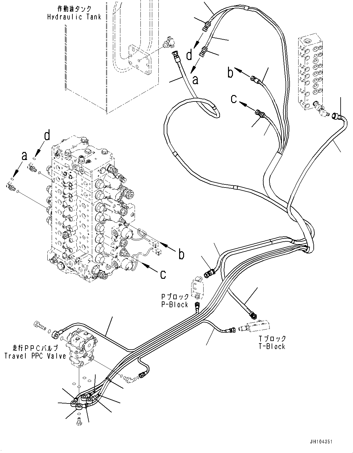 Komatsu parts book diagram for PC210LCI-11E0 S/N 600001-UP: CAB, FLOOR, PPC VALVE PIPING FOR TRAVEL(#600001-)