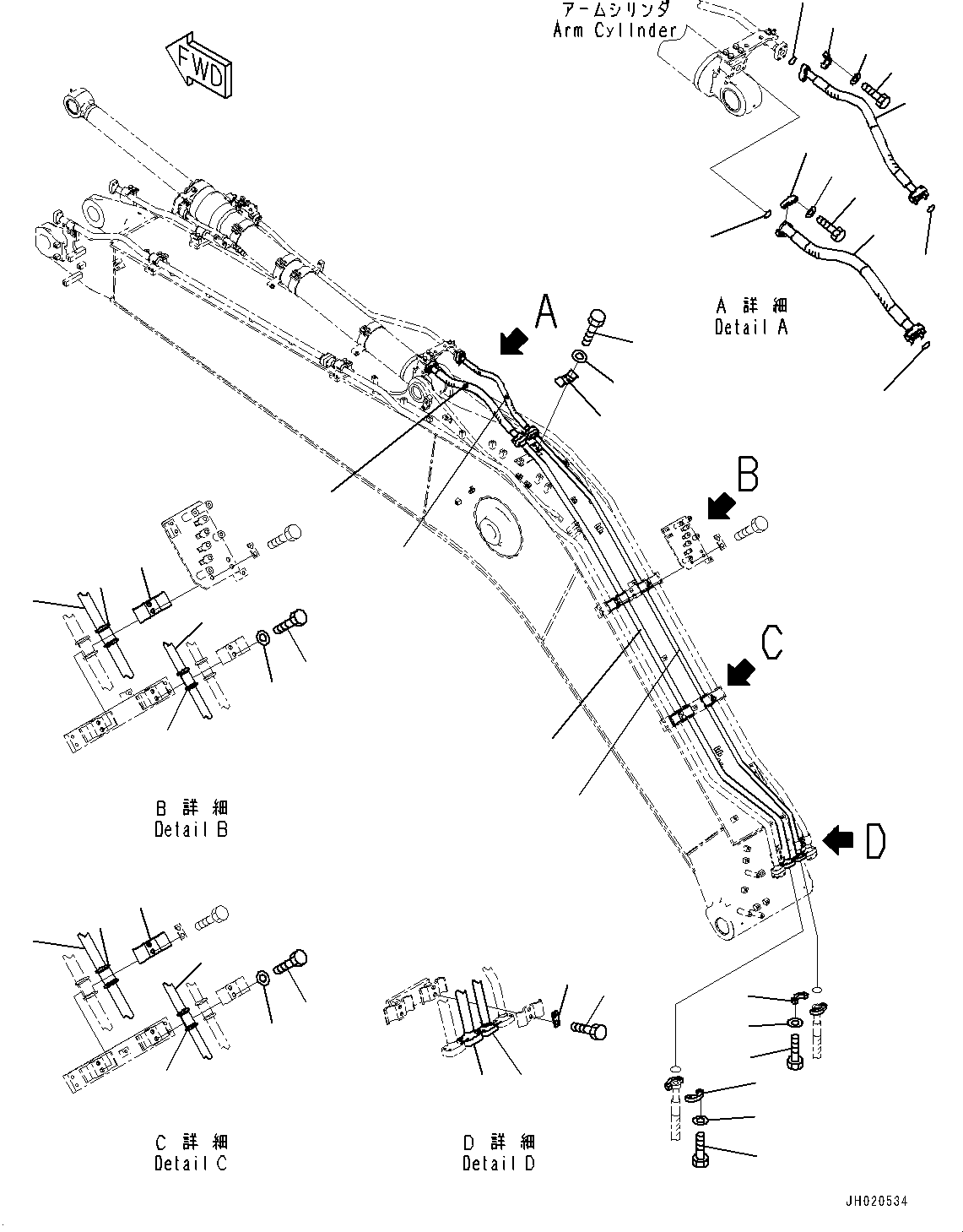 Komatsu parts book diagram for PC210LCI-11E0 S/N 600001-UP: BOOM, ARM CYLINDER PIPING(#500470-)