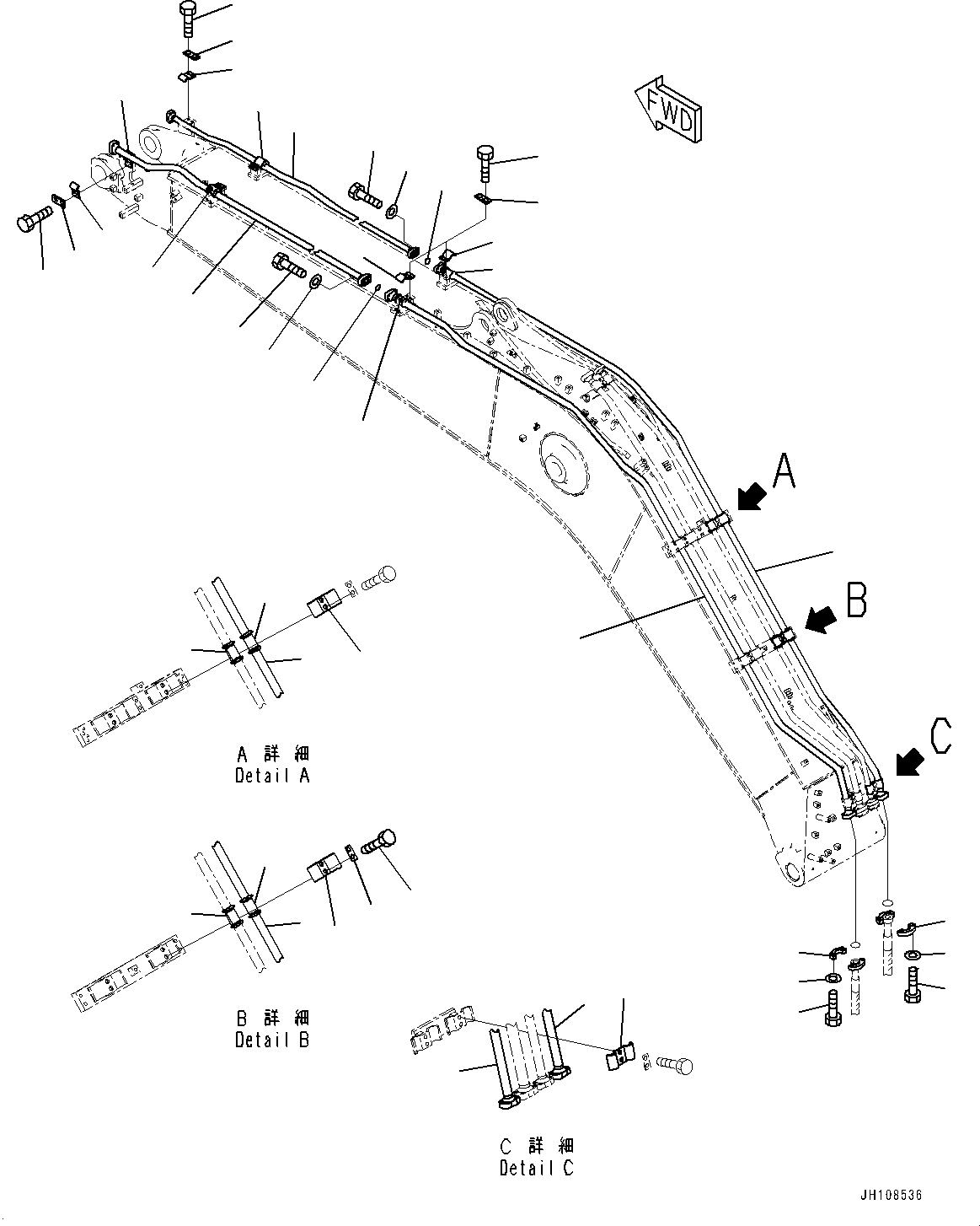 Komatsu parts book diagram for PC210LCI-11E0 S/N 600001-UP: BOOM, BUCKET CYLINDER PIPING(#500470-)