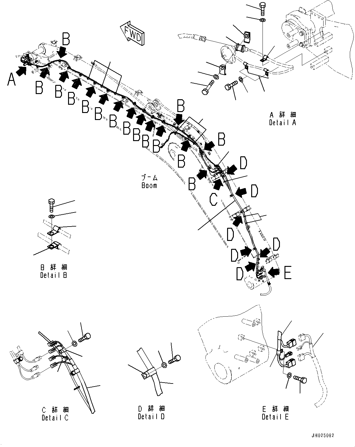 Komatsu parts book diagram for PC210LCI-11E0 S/N 600001-UP: BOOM, WIRING HARNESS(#500470-)