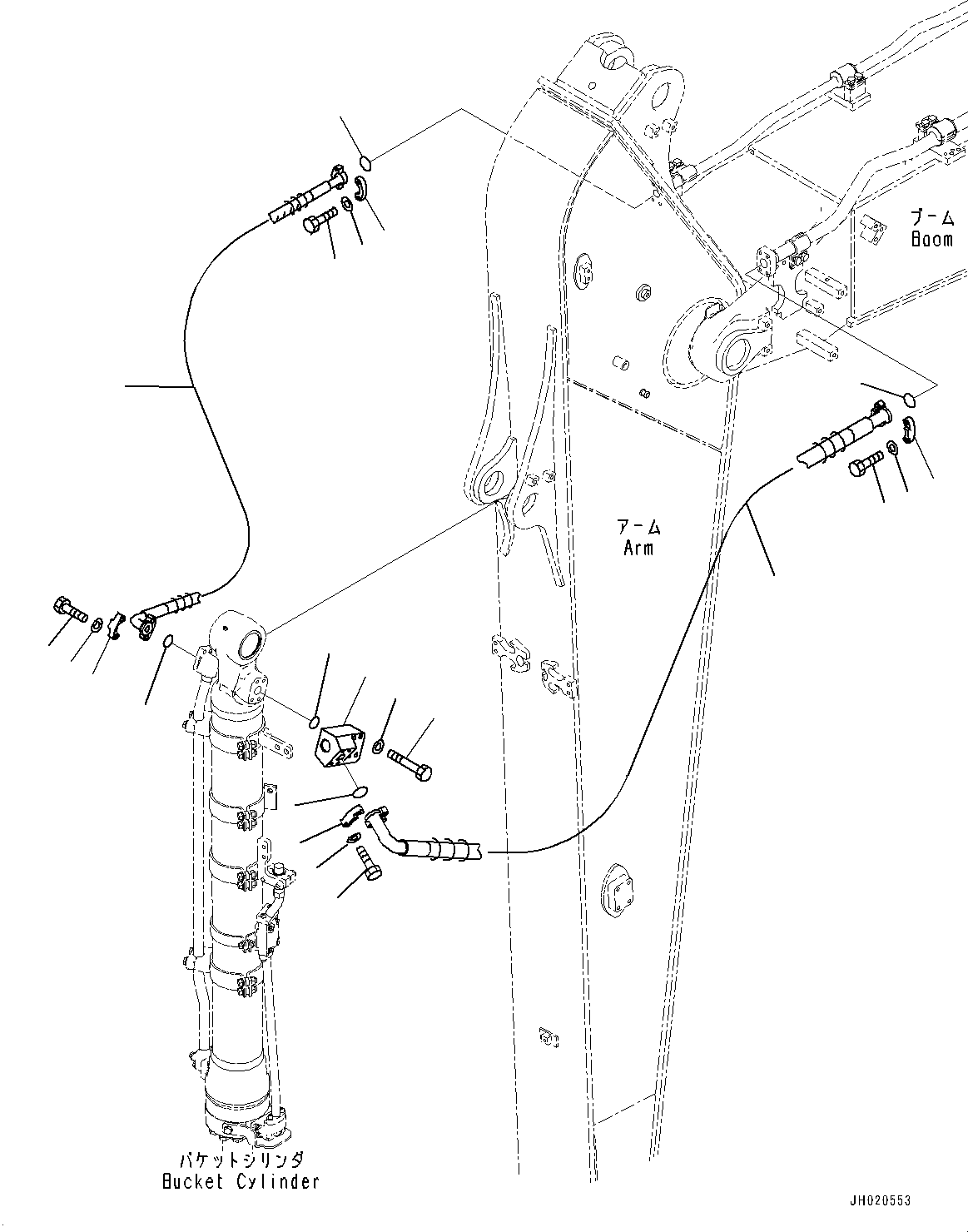 Komatsu parts book diagram for PC210LCI-11E0 S/N 600001-UP: ARM, BUCKET CYLINDER HOSE(#500470-)