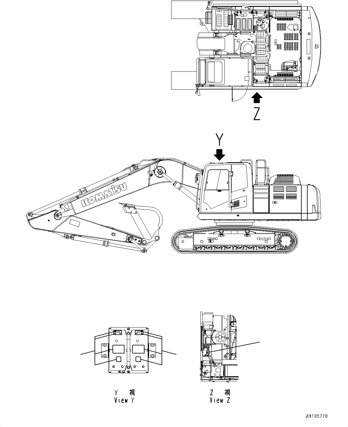 Komatsu parts book diagram for PC210LCI-11E0 S/N 600001-UP: CAUTION PLATES, BATTERY, (#500470-)