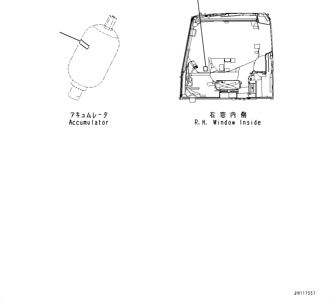 Komatsu parts book diagram for PC210LCI-11E0 S/N 600001-UP: CAUTION PLATES, ACCUMULATOR, (#500470-)