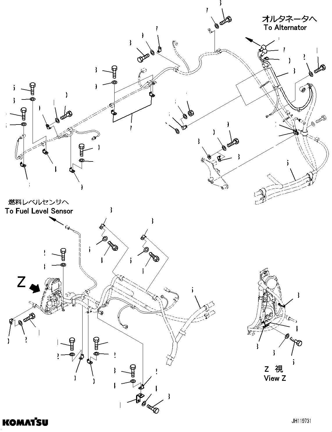 Komatsu parts book diagram for PC350LC-8M0 S/N 85001-UP: ELECTRIC WIRING HARNESS, WIRING HARNESS CLIP (3/3)(#85001-)