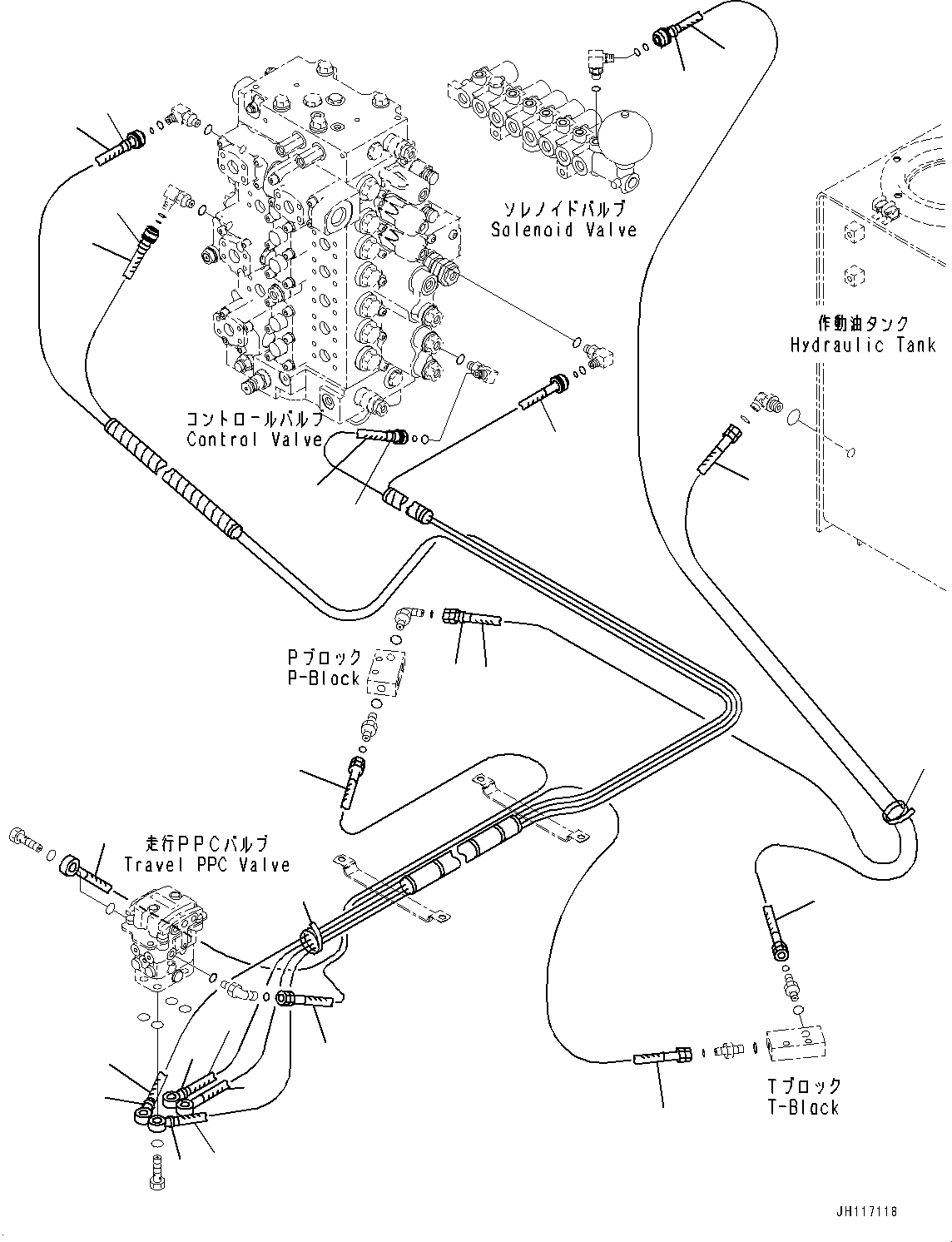 Komatsu parts book diagram for PC350LC-8M0 S/N 85001-UP: CAB, FLOOR, PPC PIPING FOR TRAVEL VALVE(#85001-)