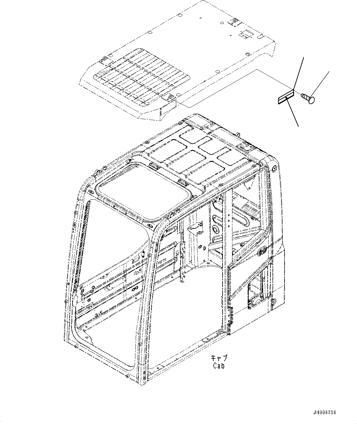 Komatsu parts book diagram for PC350LC-8M0 S/N 85001-UP: FOPS PLATE, (CAB TOP GUARD LV2)(#80001-)