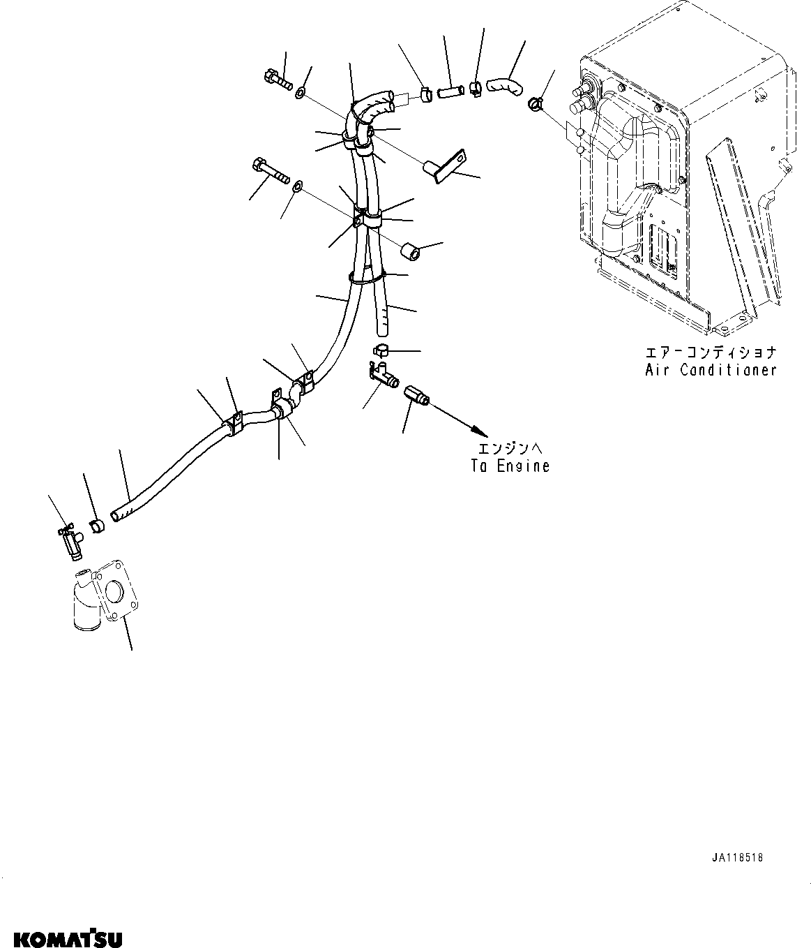 Komatsu parts book diagram for D85MS-15 S/N 2101-UP: HEATER PIPING, COOLING OUTLINE ENGINE SIDE(#1006-)