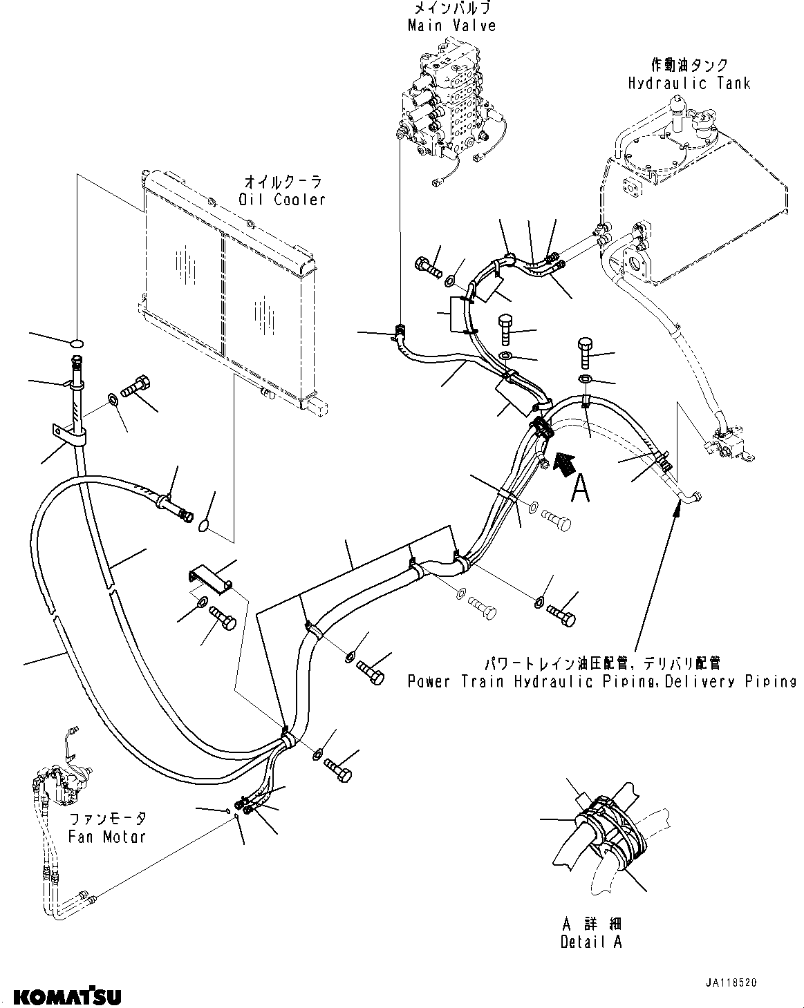 Komatsu parts book diagram for D85MS-15 S/N 2101-UP: HYDRAULIC OIL COOLER PIPING, RETURN PIPING, OIL COOLER(#2003-)