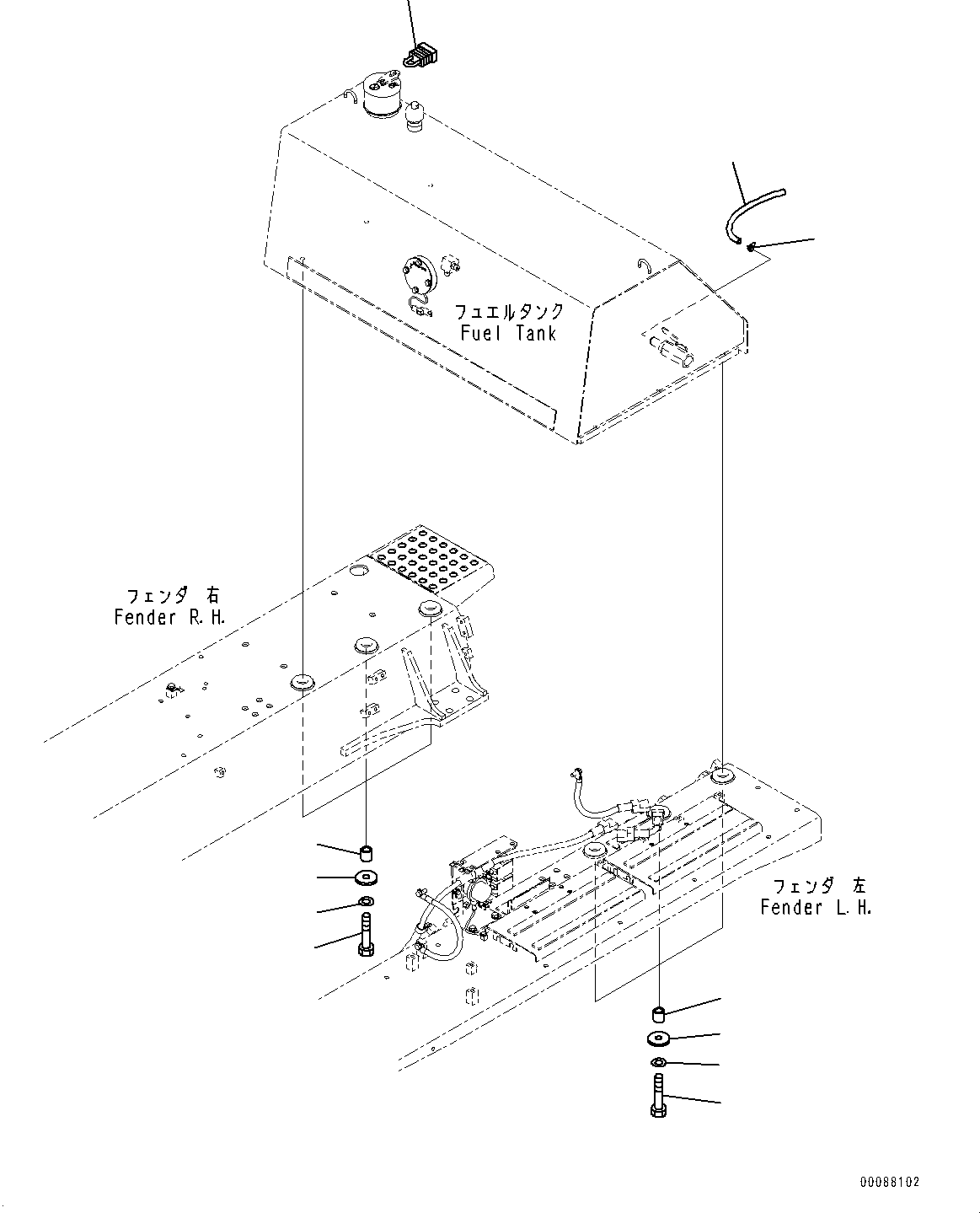 Komatsu parts book diagram for D85MS-15 S/N 2101-UP: FUEL TANK, LOCK(#1006-)