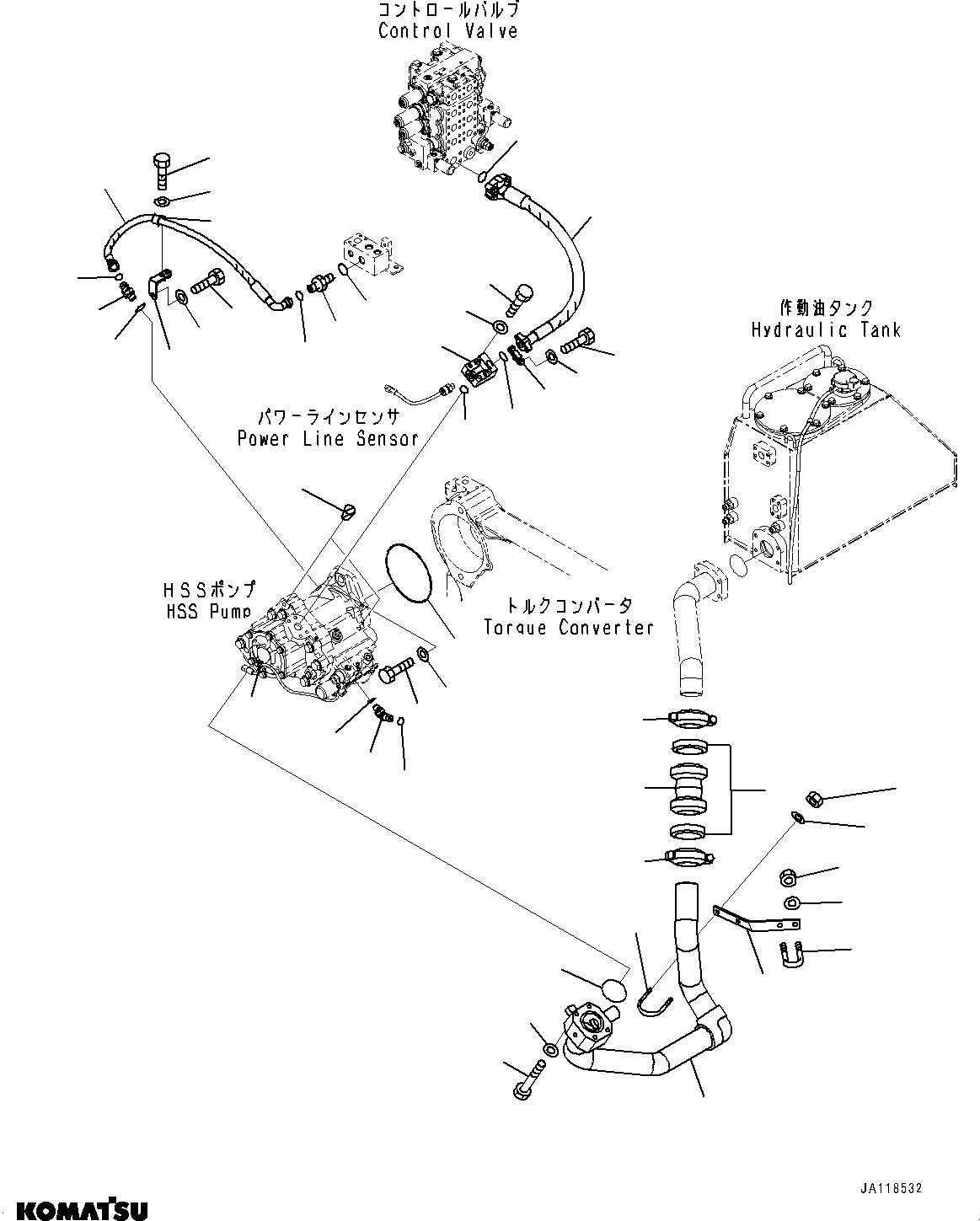 Komatsu parts book diagram for D85MS-15 S/N 2101-UP: POWER TRAIN HYDRAULIC PIPING, DELIVERY PIPING(#2003-)