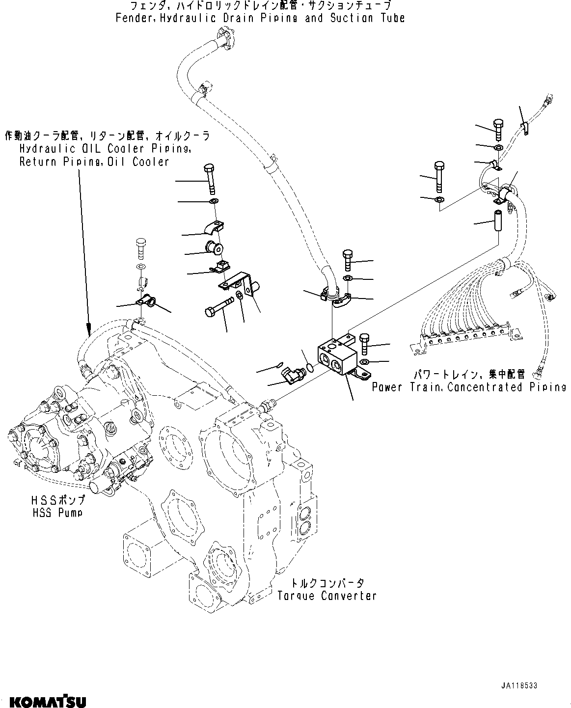 Komatsu parts book diagram for D85MS-15 S/N 2101-UP: POWER TRAIN HYDRAULIC PIPING, ADDITIONAL PIPING(#2003-)