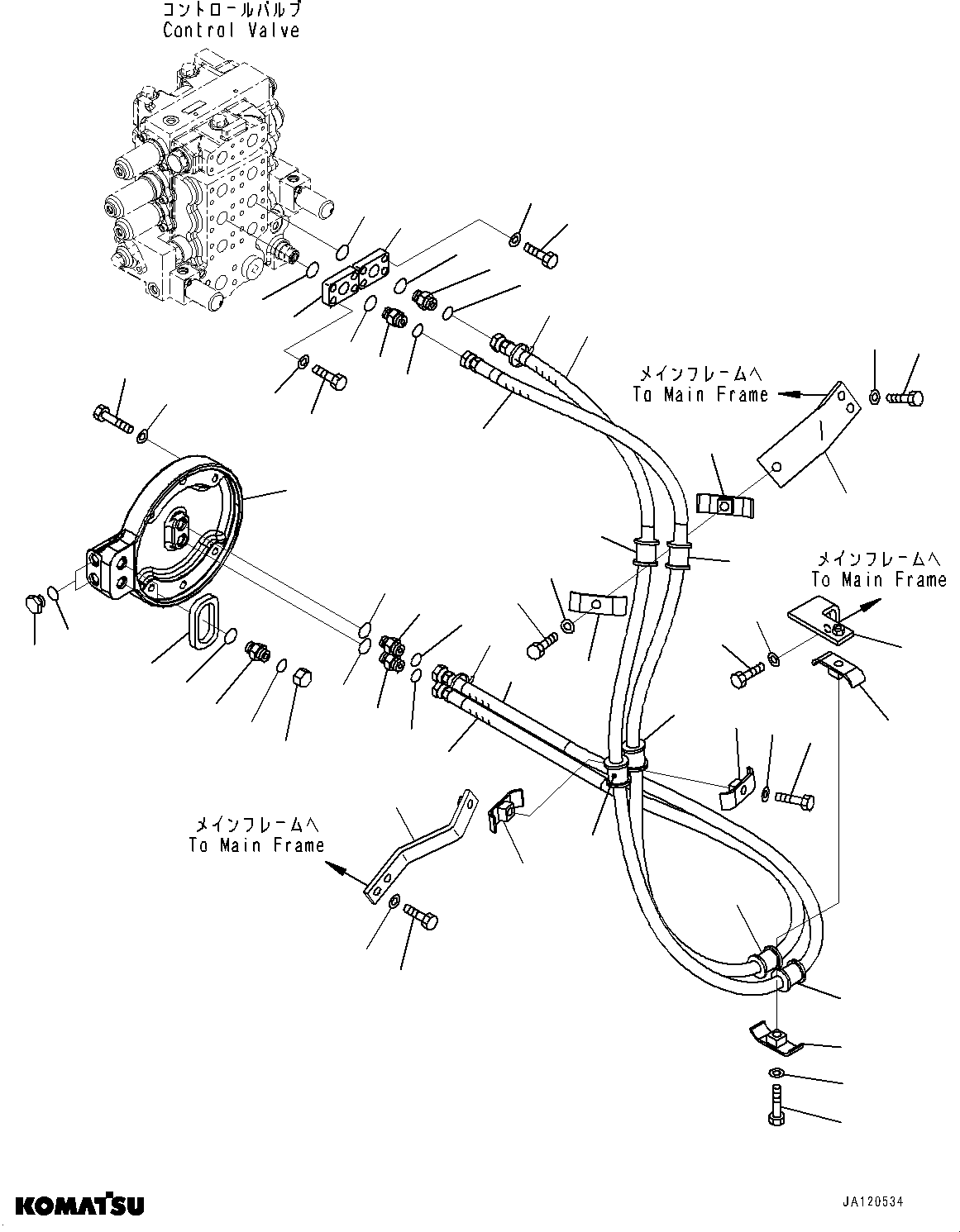 Komatsu parts book diagram for D85MS-15 S/N 2101-UP: ROTOR TILT PIPING, (#1006-)