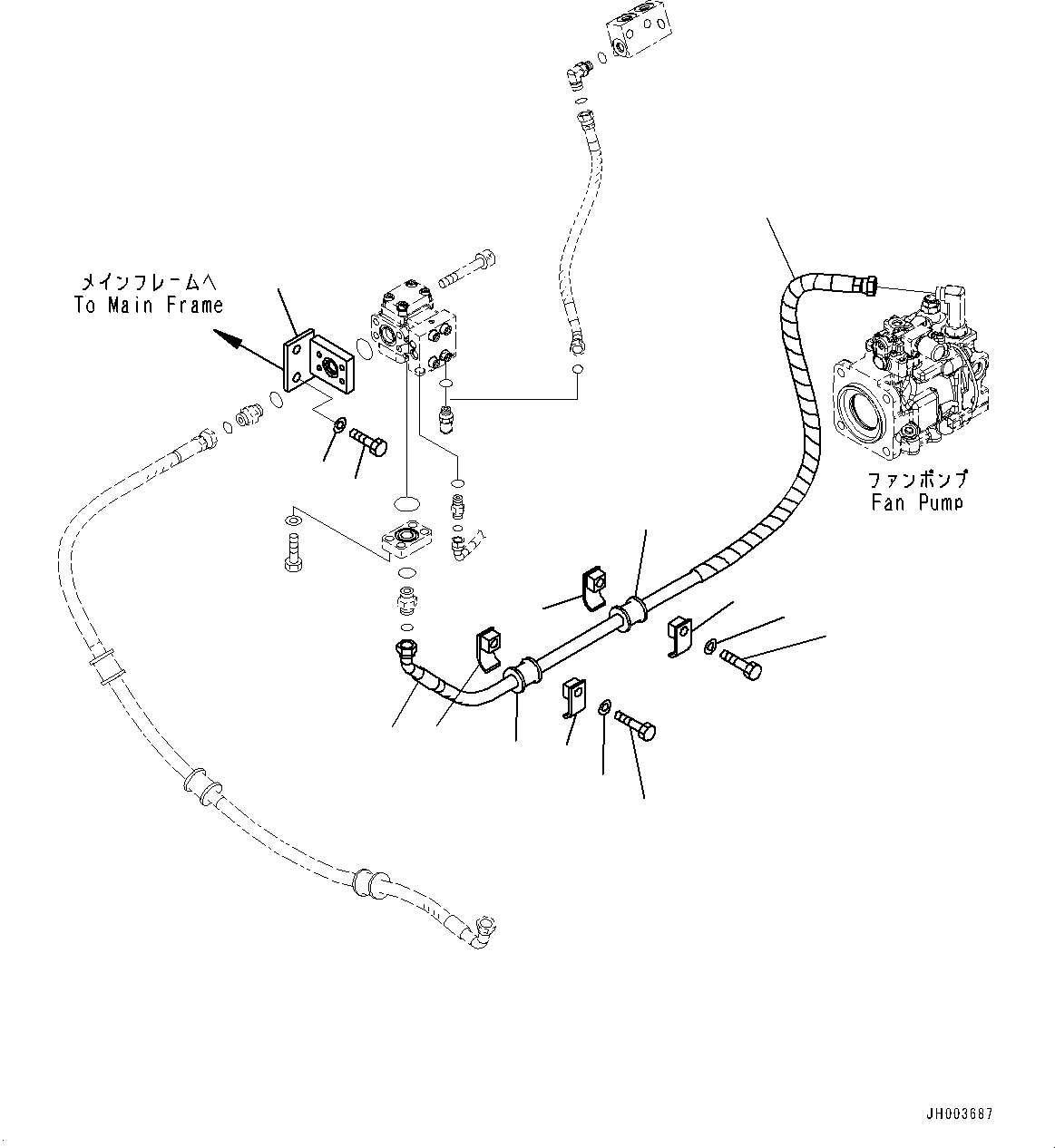 Komatsu parts book diagram for D85MS-15 S/N 2101-UP: COOLING FAN DRIVE PIPING, DELIVERY PIPING (1/2)(#1006-)