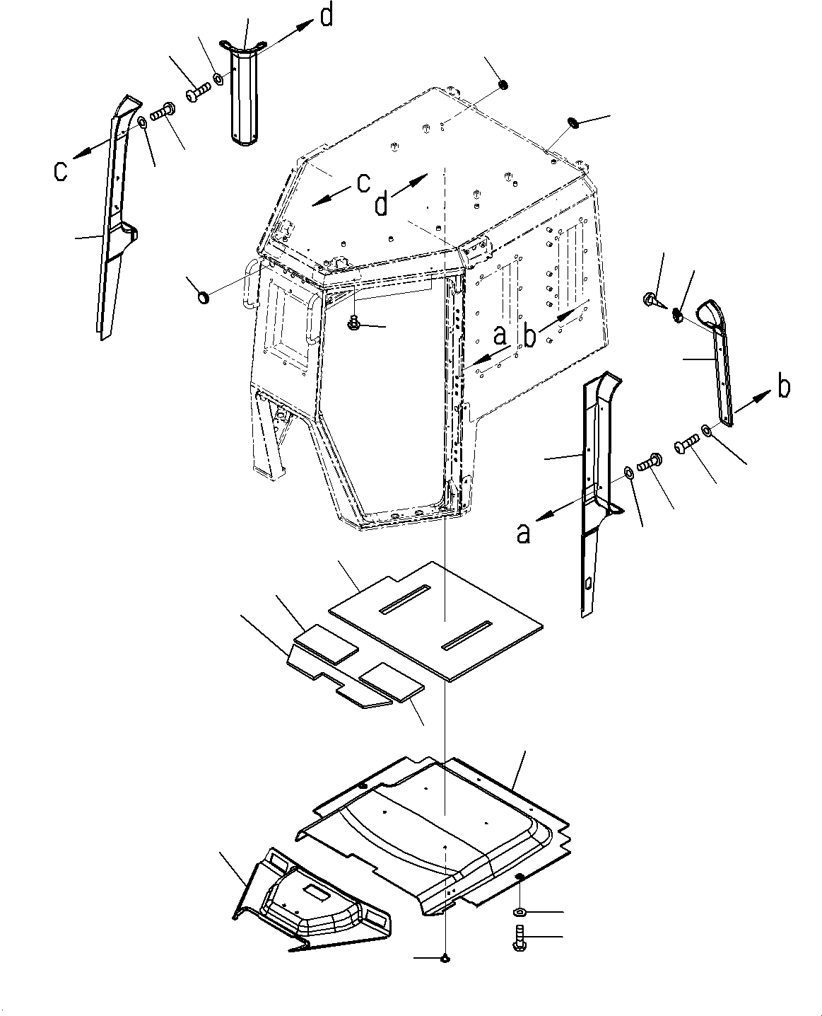 Komatsu parts book diagram for D85MS-15 S/N 2101-UP: CAB, FLOOR FRAME INSIDE COVER(#1006-)