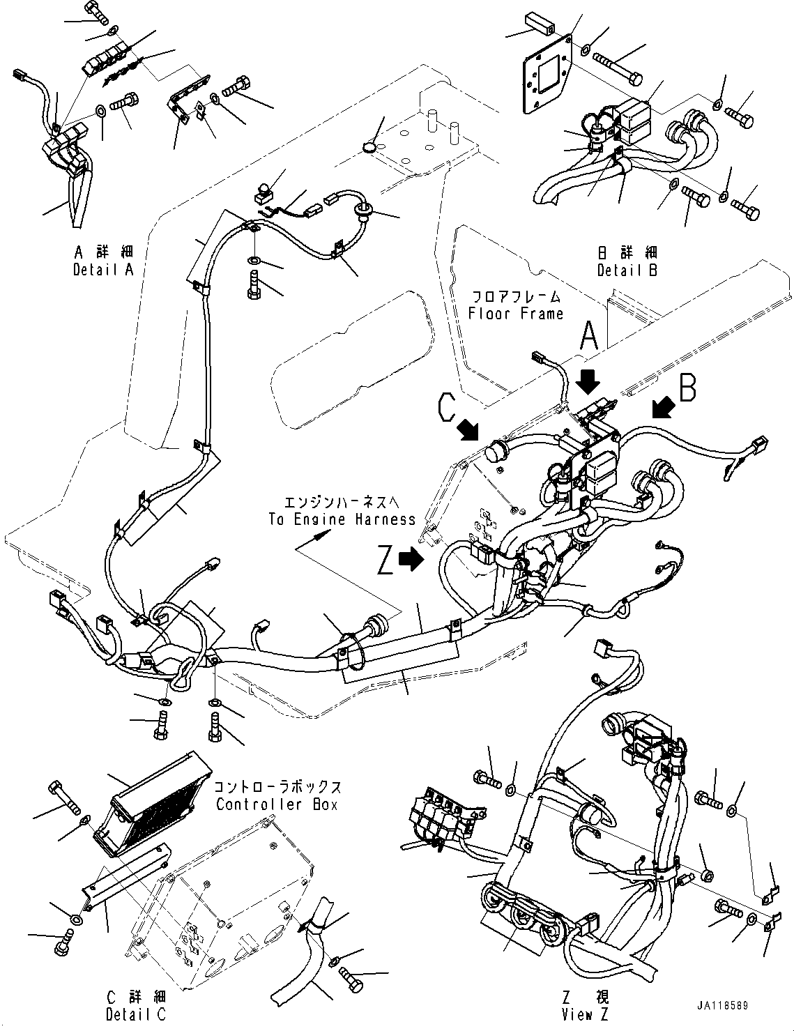 Komatsu parts book diagram for D85MS-15 S/N 2101-UP: FLOOR FRAME, WIRING HARNESS (1/3)(#2003-)