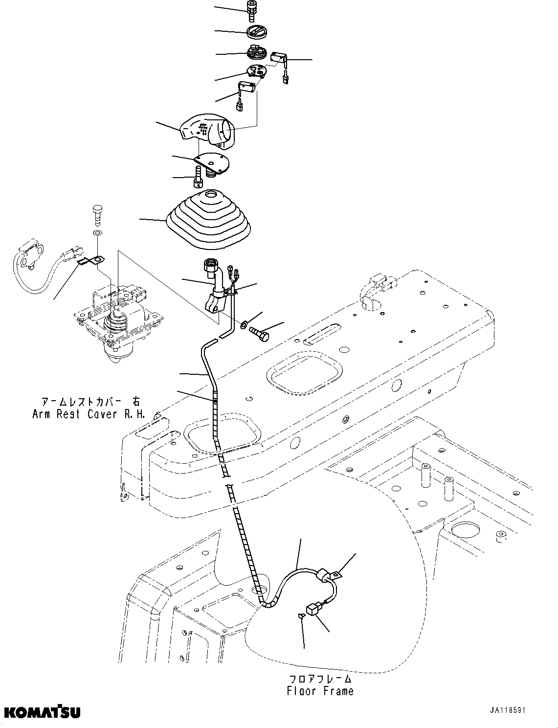 Komatsu parts book diagram for D85MS-15 S/N 2101-UP: FLOOR FRAME, CONTROL LEVER BOOT AND KNOB(#2003-)
