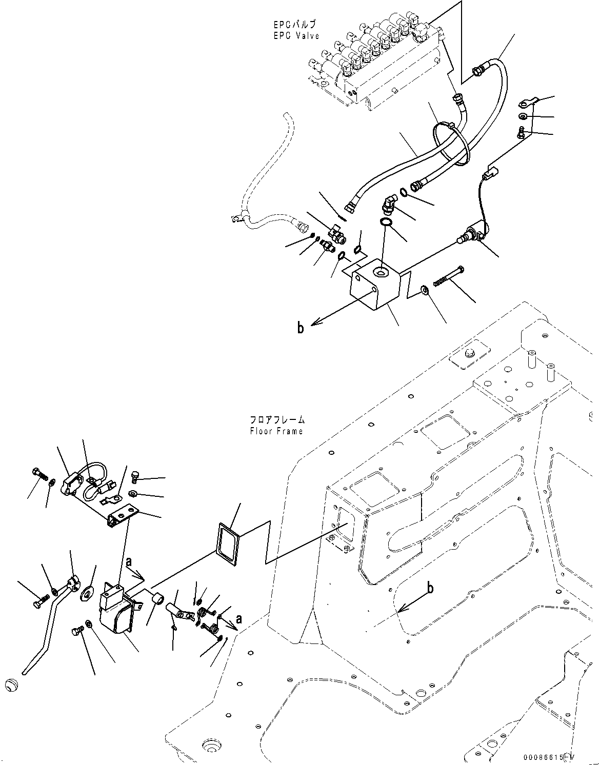Komatsu parts book diagram for D85MS-15 S/N 2101-UP: FLOOR FRAME, BOOM CYLINDER LOCK VALVE PIPING(#2001-2002)