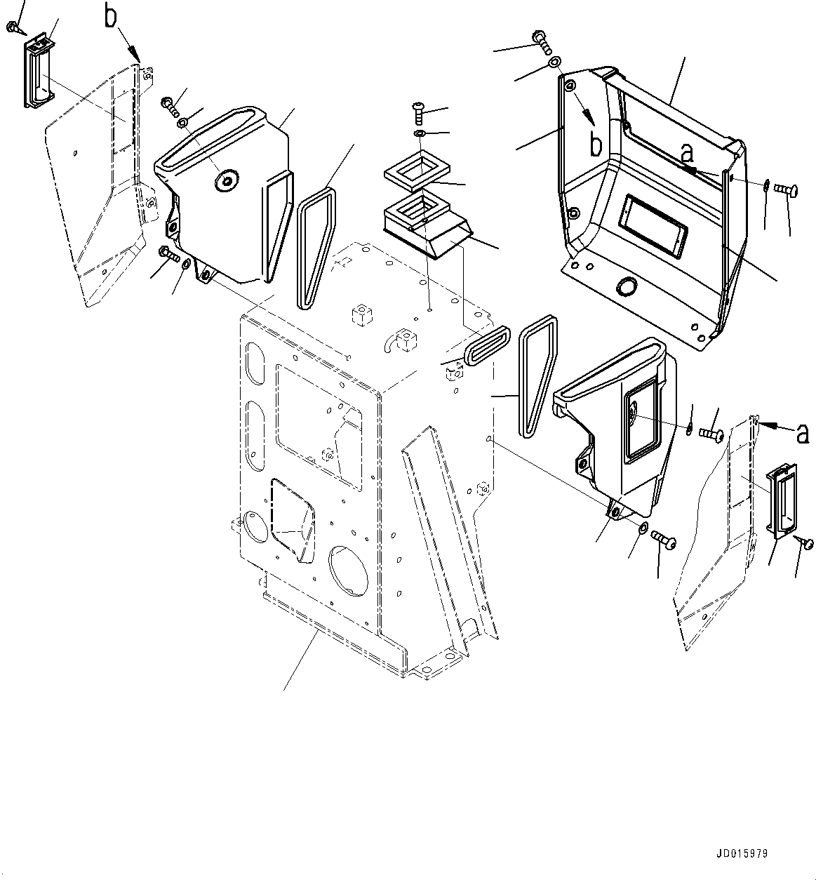 Komatsu parts book diagram for D85MS-15 S/N 2101-UP: DASHBOARD, COVER AND PIN (1/2)(#2001-)